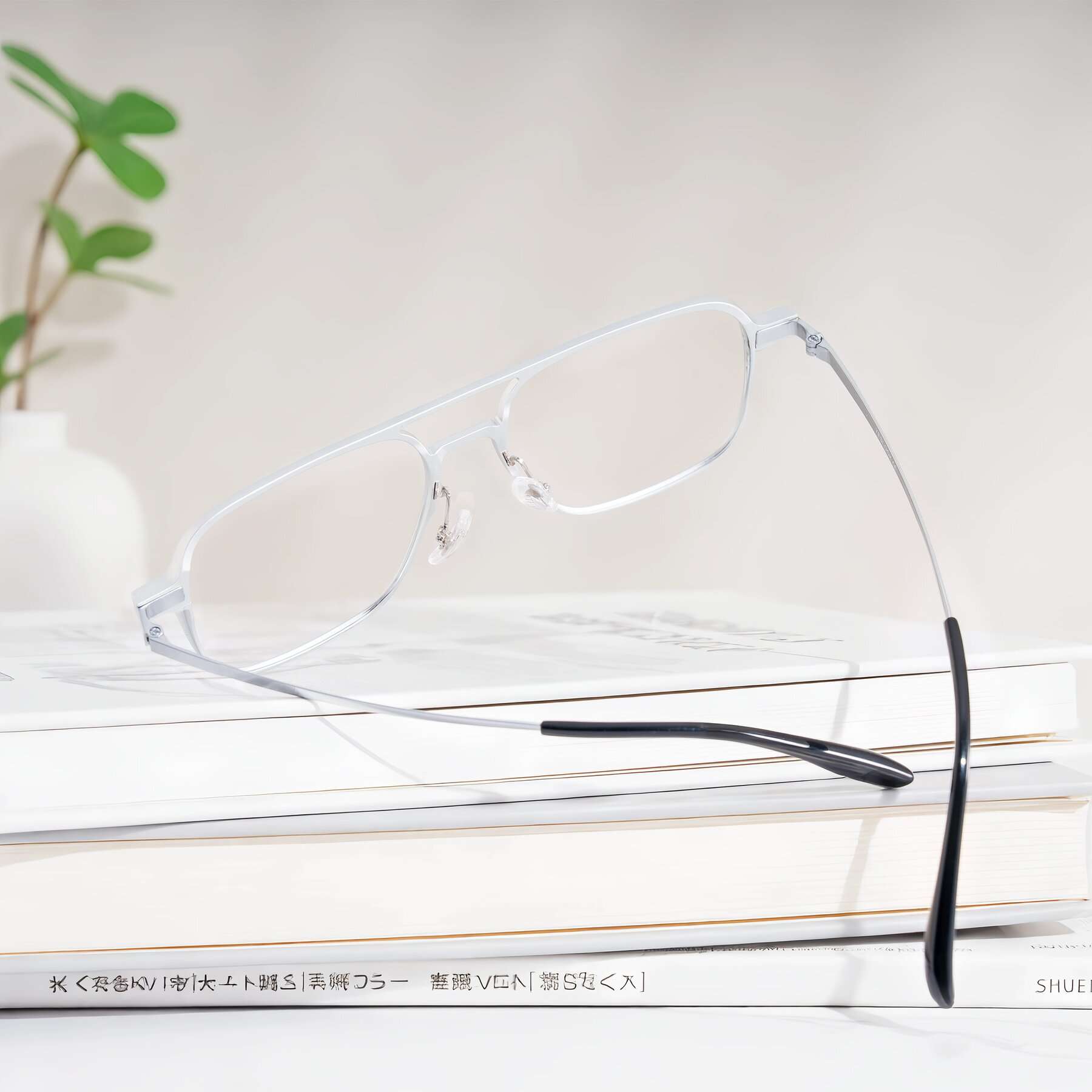 Lifestyle photography #2 of Sanya in Matte Silver with Clear Eyeglass Lenses