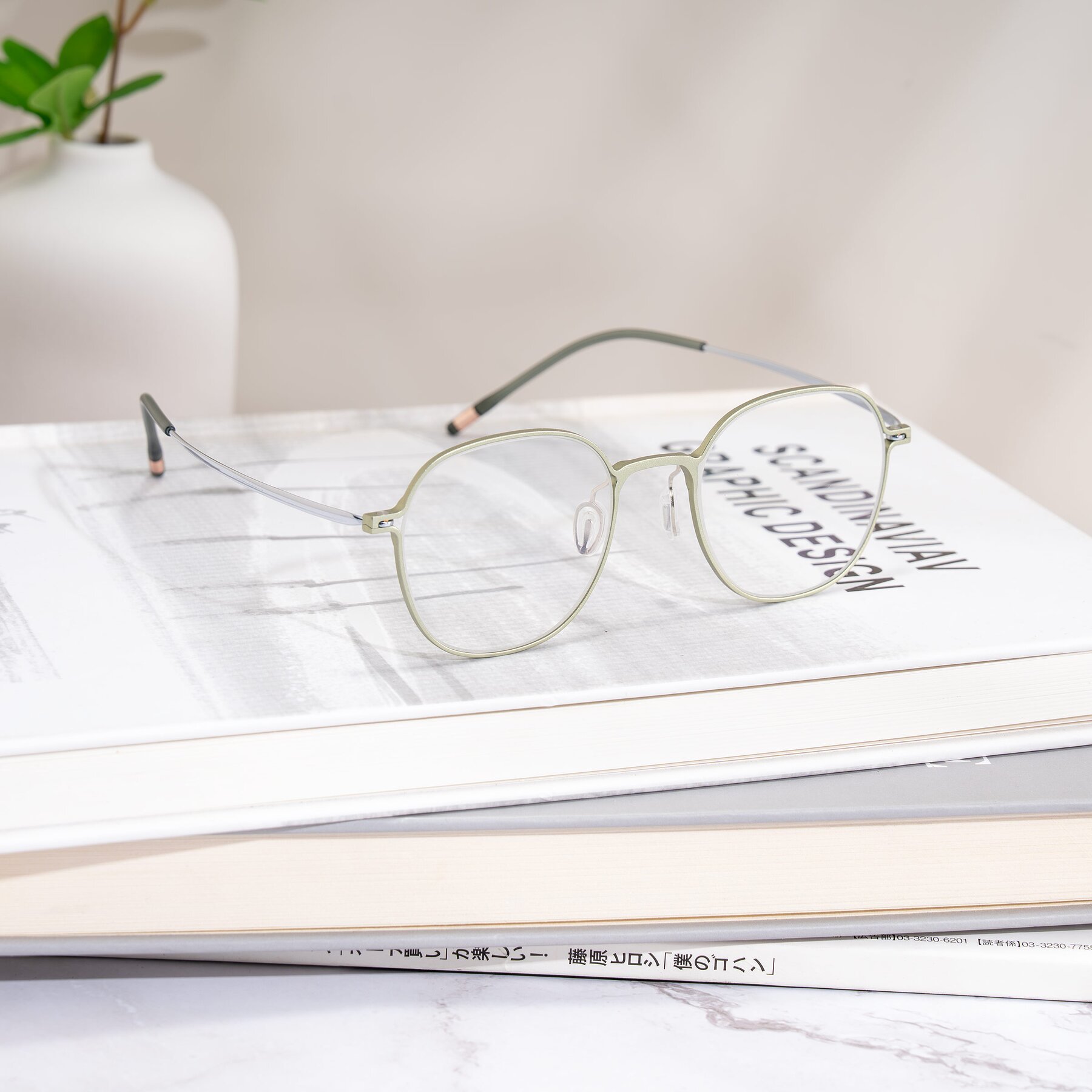Lifestyle photography #1 of Lytle in Matte Olive/Silver with Clear Eyeglass Lenses