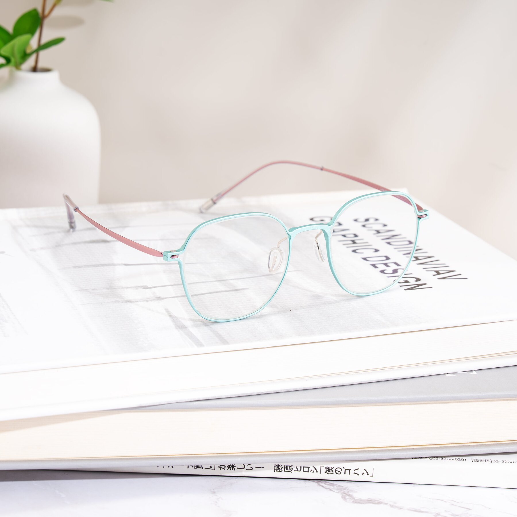 Lifestyle photography #1 of Lytle in Matte Teal/Pink with Clear Eyeglass Lenses
