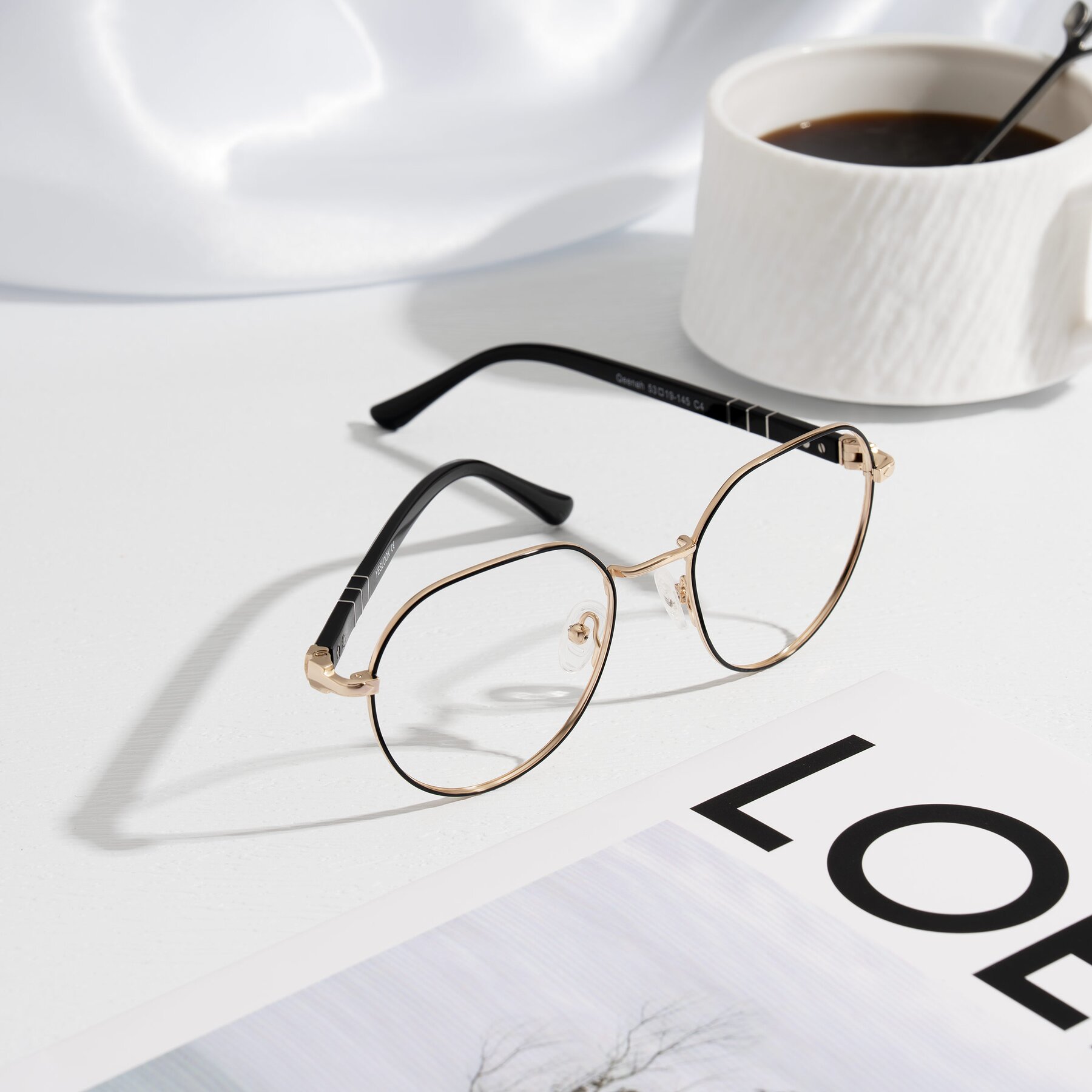 Lifestyle photography #1 of Qeenah in Black/Gold with Clear Blue Light Blocking Lenses