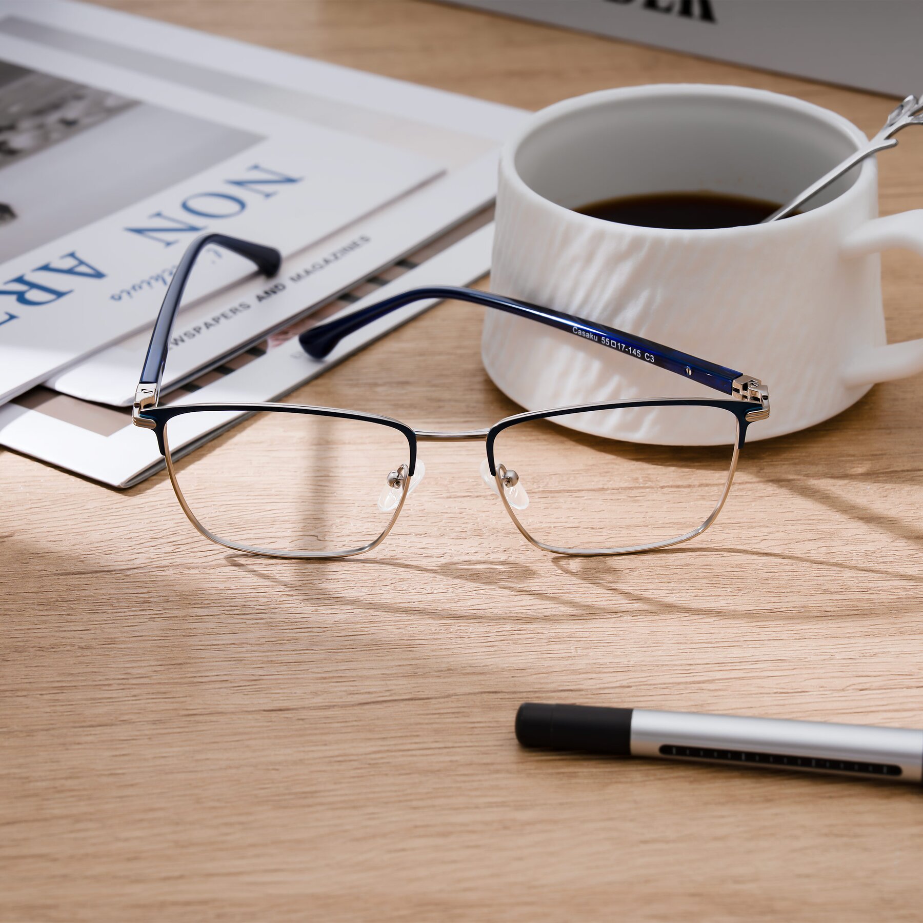 Men's lifestyle photography #1 of Casaku in Blue/Silver with Clear Eyeglass Lenses