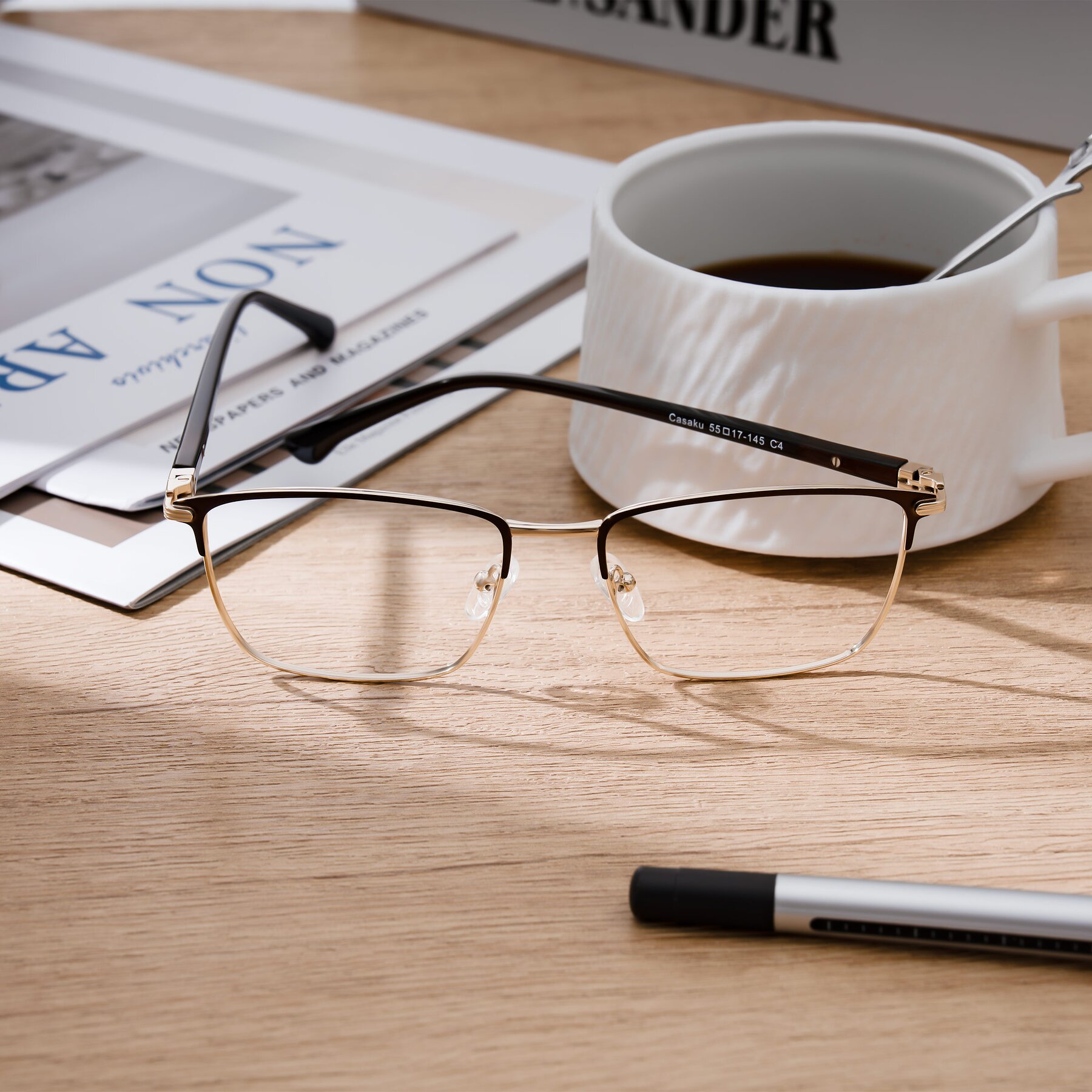 Men's lifestyle photography #1 of Casaku in Coffee/Gold with Clear Reading Eyeglass Lenses