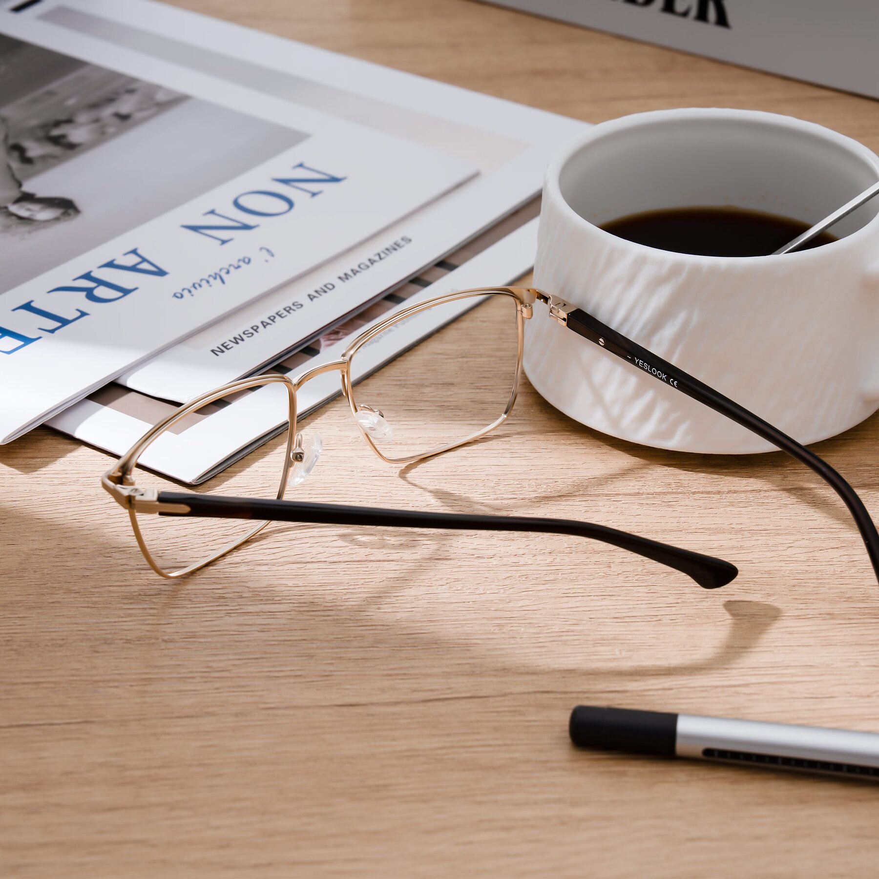 Men's lifestyle photography #2 of Casaku in Coffee/Gold with Clear Reading Eyeglass Lenses