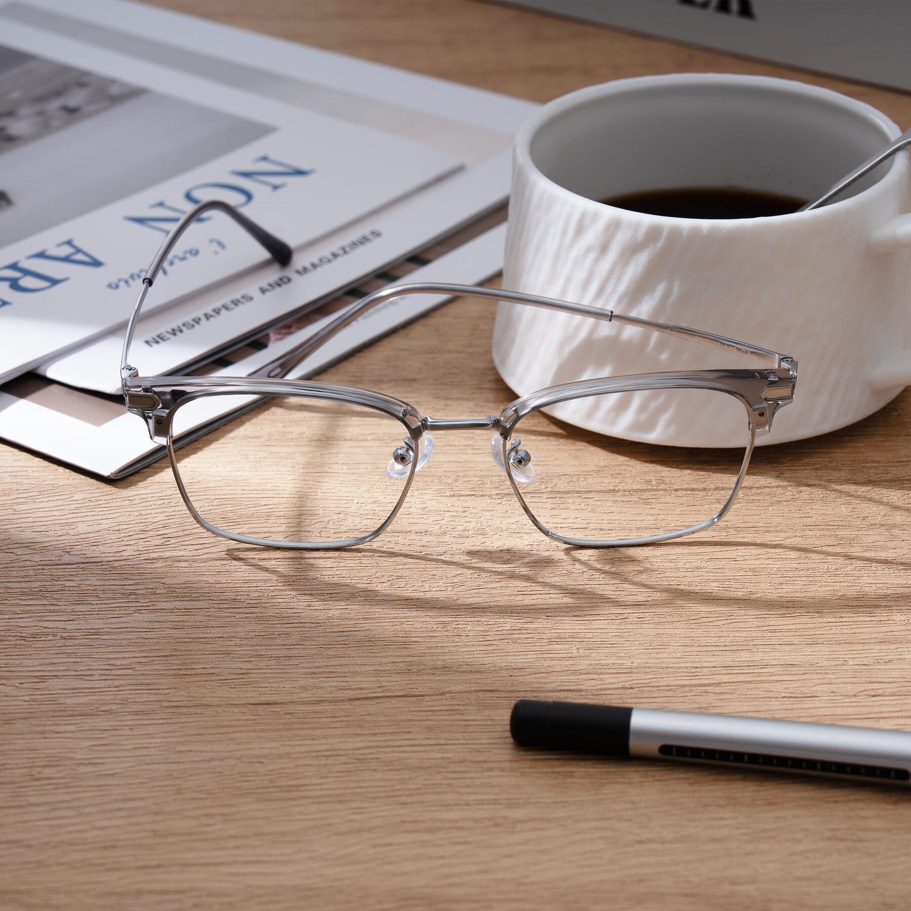 Lifestyle photography #1 of Adsule in Clear Gray/Silver with Clear Eyeglass Lenses