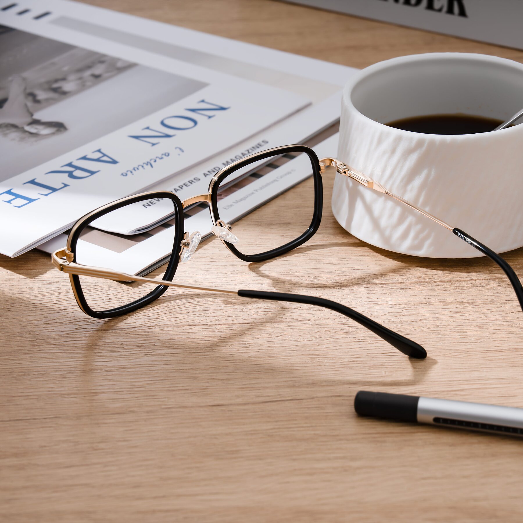 Lifestyle photography #2 of Guadiaro in Black/Gold with Clear Eyeglass Lenses