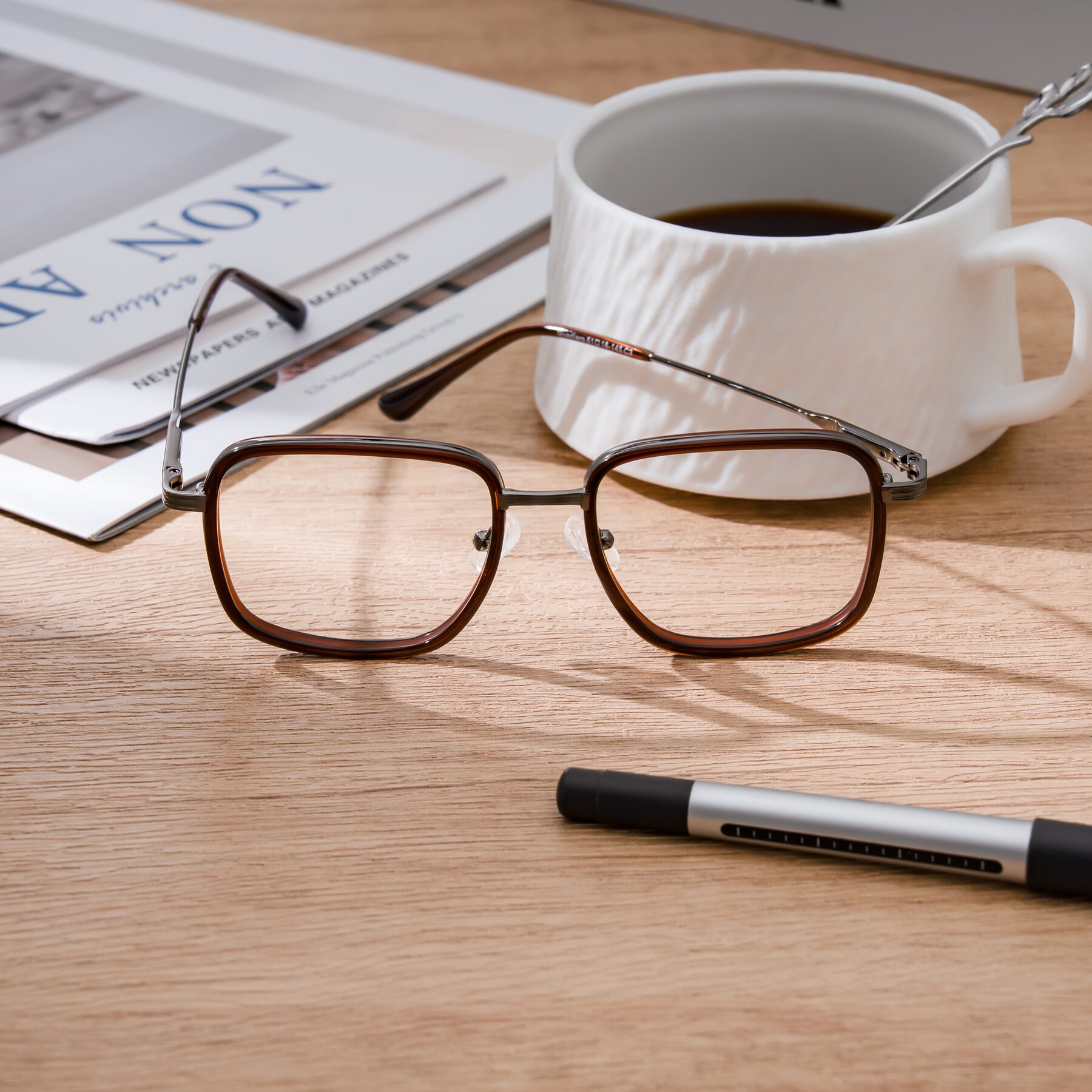 Lifestyle photography #1 of Guadiaro in Brown/Gunmetal with Clear Eyeglass Lenses