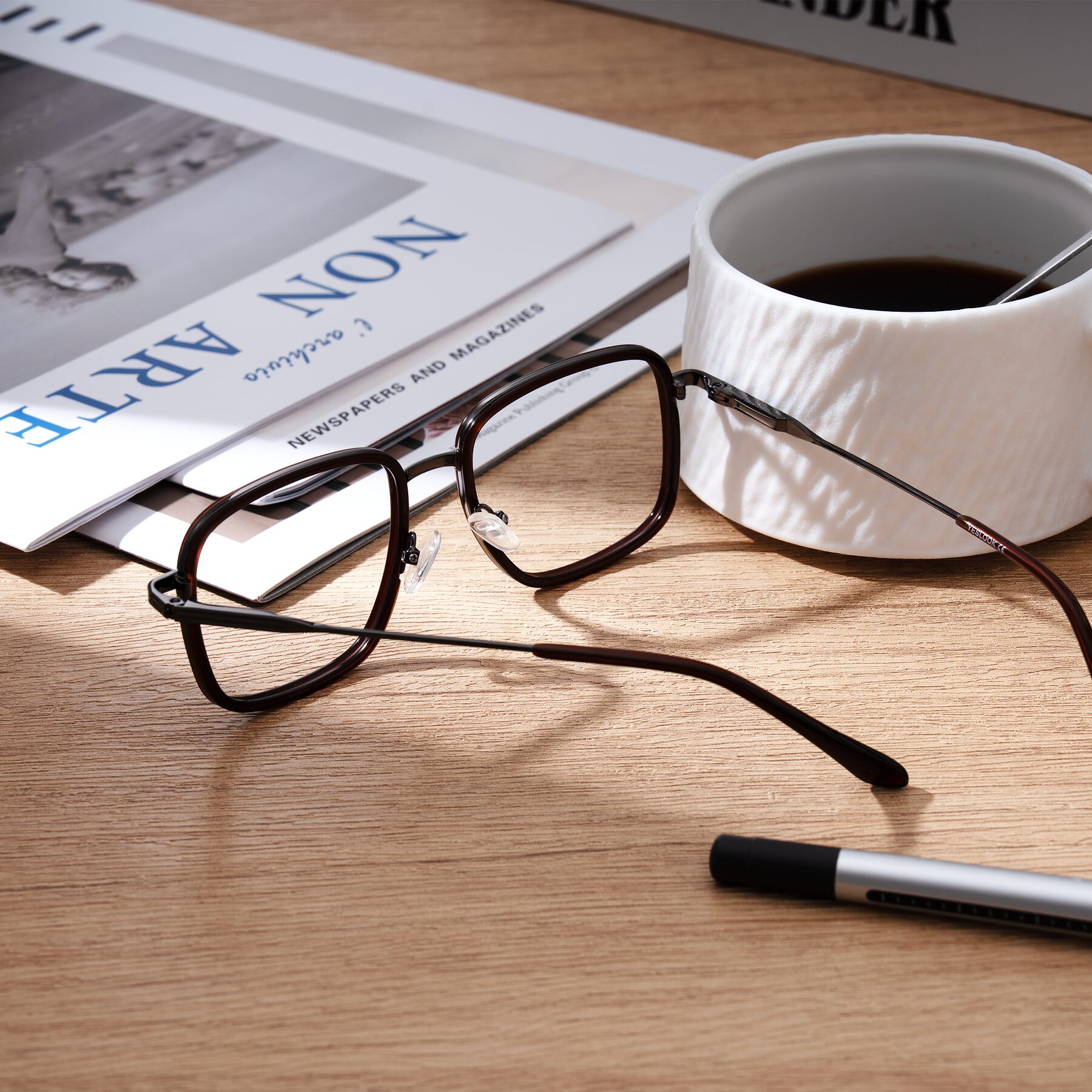 Lifestyle photography #2 of Guadiaro in Brown/Gunmetal with Clear Blue Light Blocking Lenses