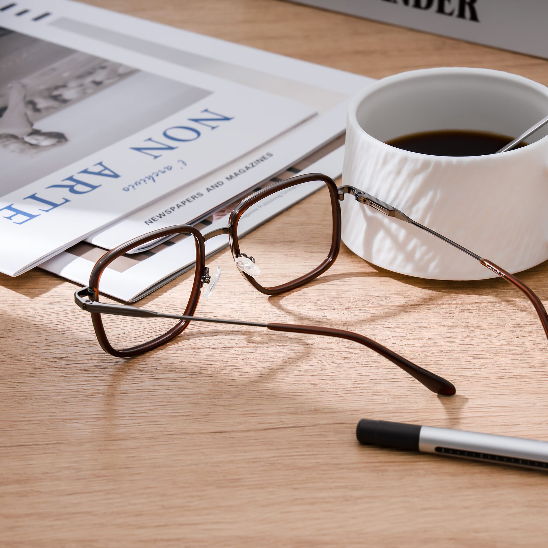 Lifestyle photography #2 of Guadiaro in Brown/Gunmetal with Clear Eyeglass Lenses