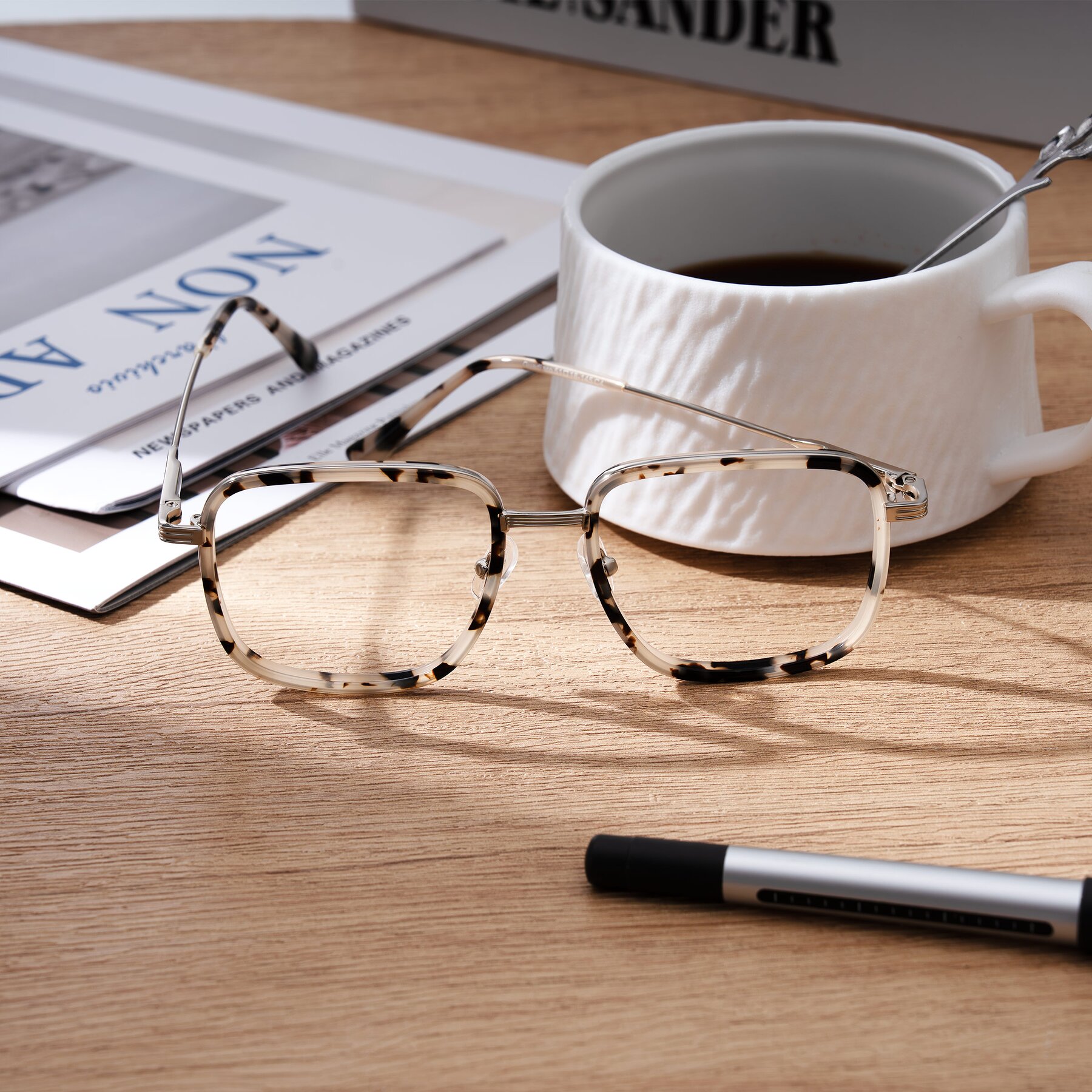 Lifestyle photography #1 of Guadiaro in Ivory Tortoise/Silver with Clear Blue Light Blocking Lenses