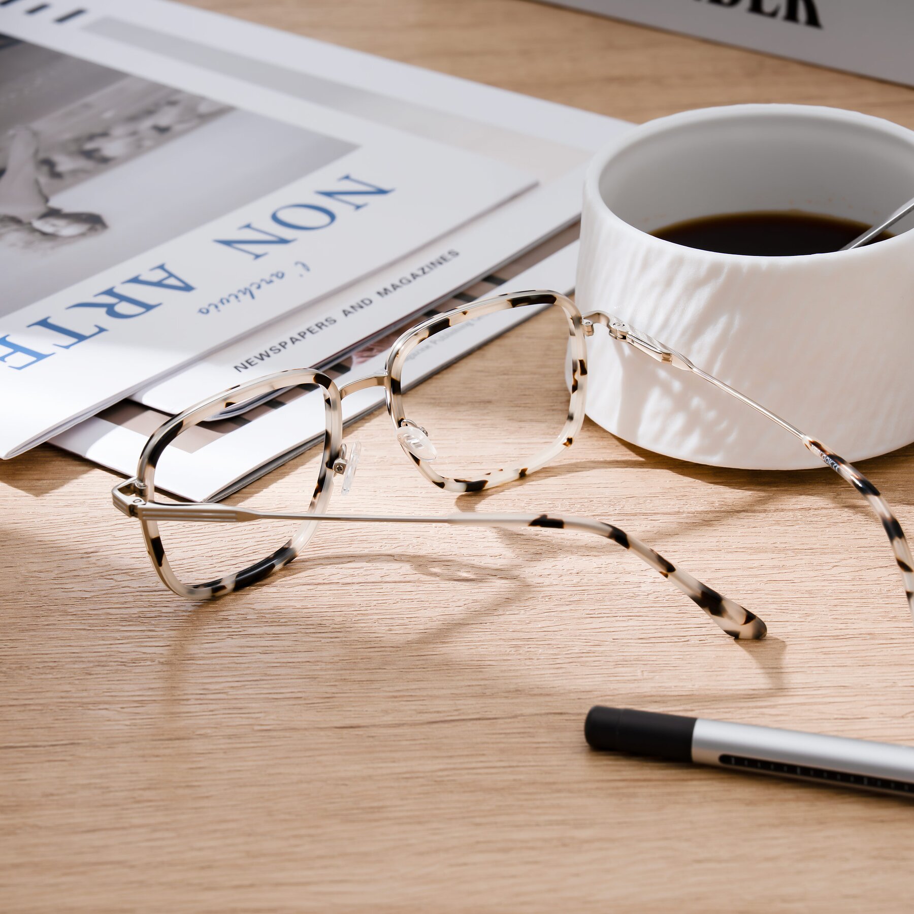 Lifestyle photography #2 of Guadiaro in Ivory Tortoise/Silver with Clear Eyeglass Lenses