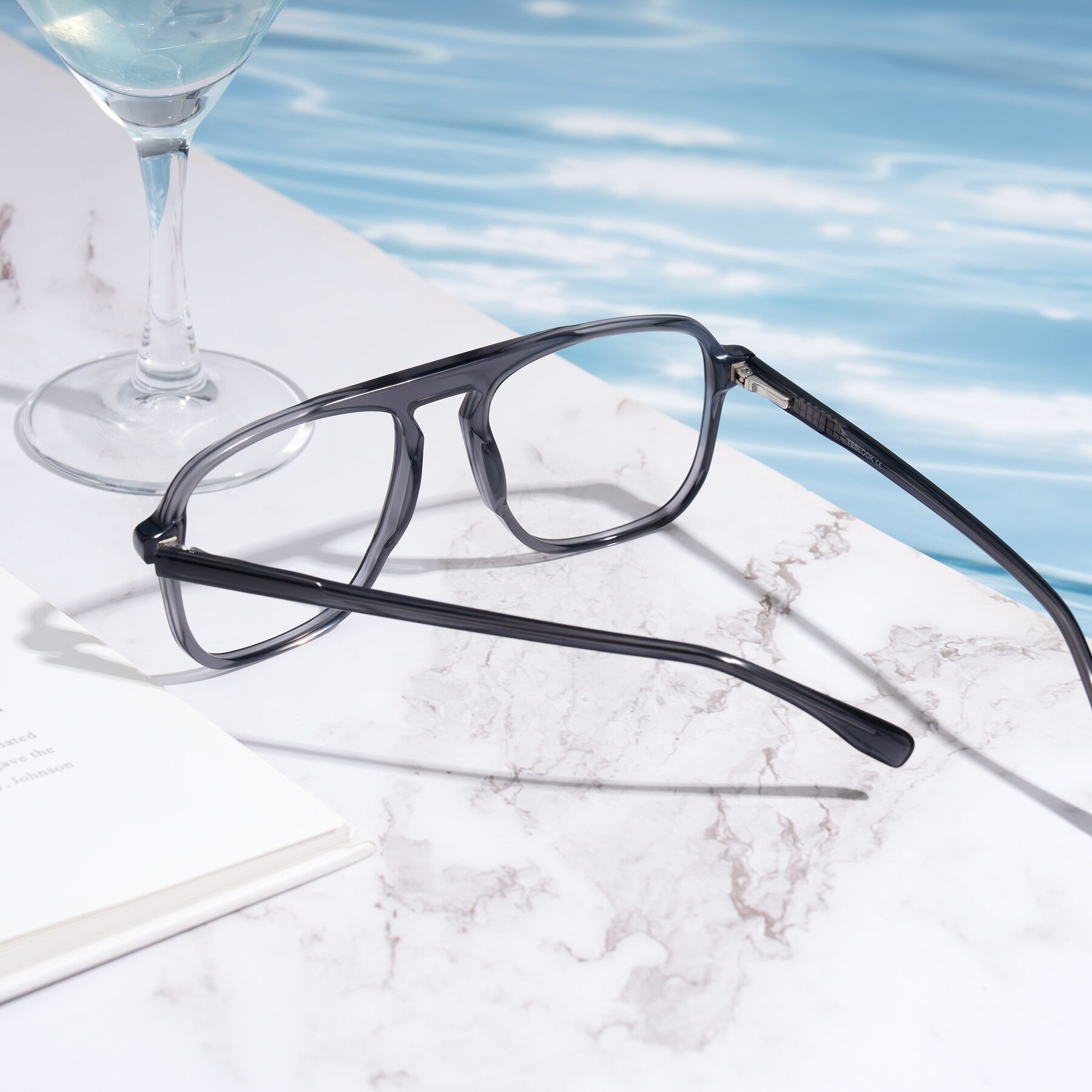 Lifestyle photography #2 of Recalote in Transparent Gray with Clear Reading Eyeglass Lenses