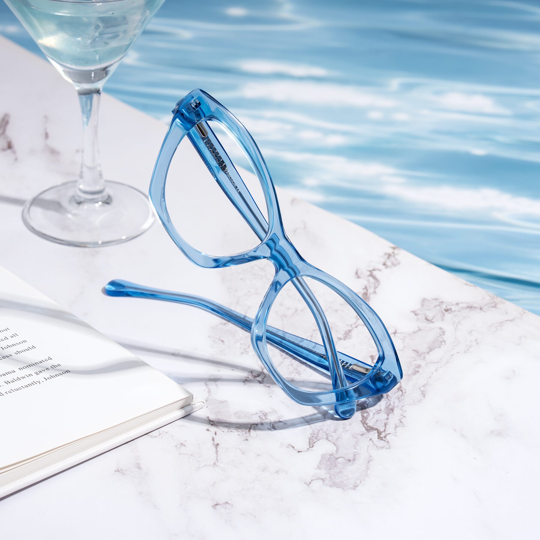 Women's lifestyle photography #1 of Limerick in Transparent Blue with Clear Eyeglass Lenses