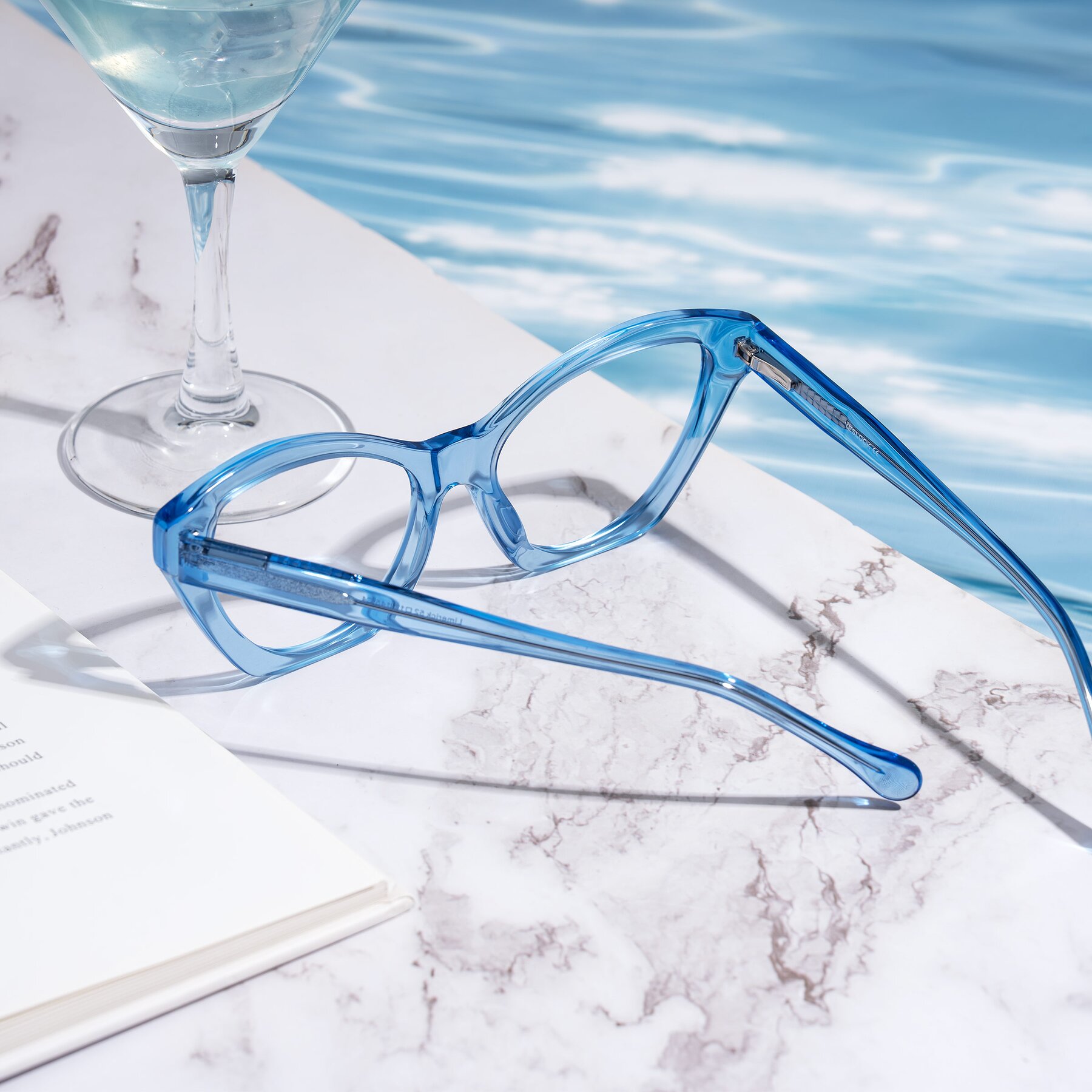 Women's lifestyle photography #2 of Limerick in Transparent Blue with Clear Eyeglass Lenses