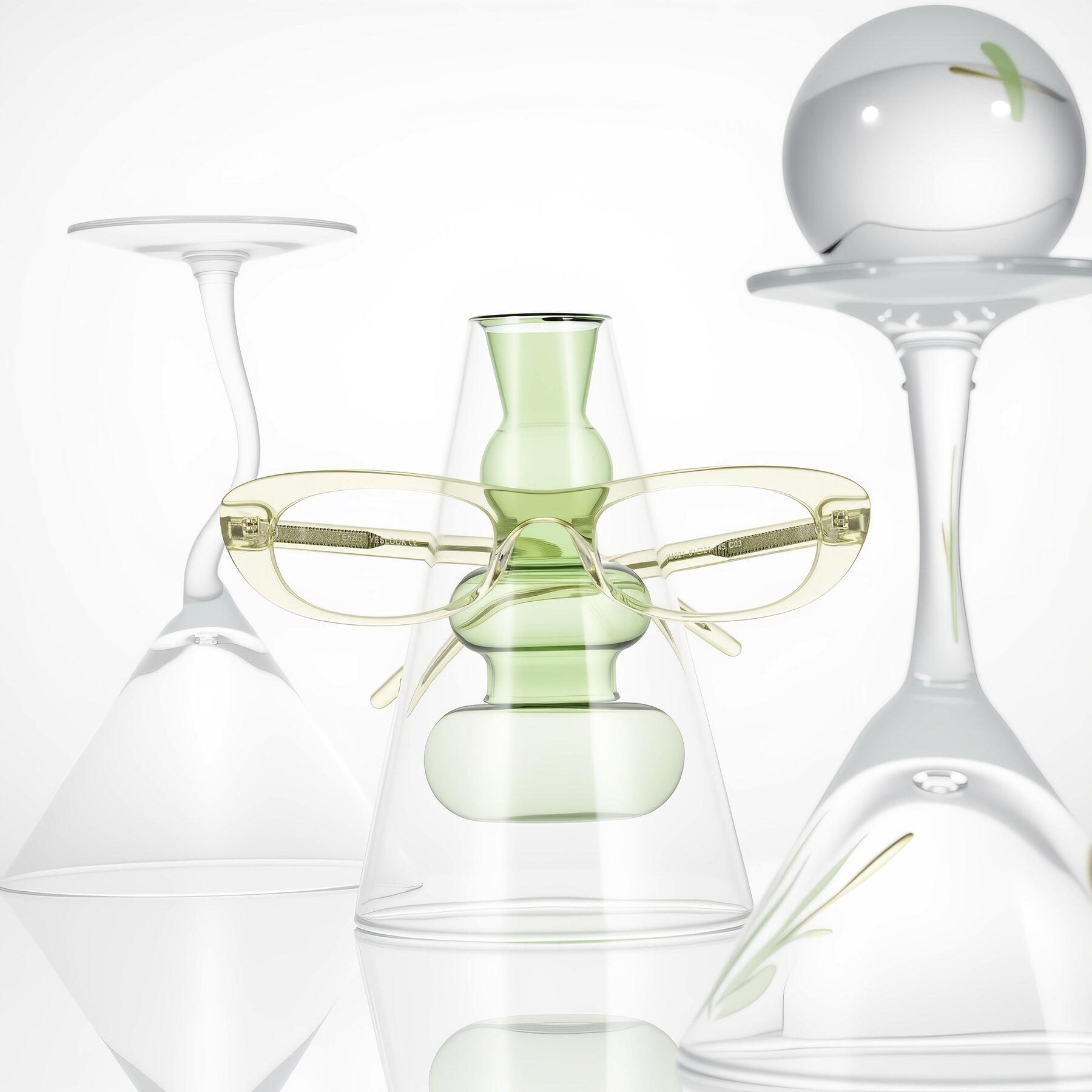 Lifestyle photography #2 of Enzio in Lime Crystal with Clear Eyeglass Lenses
