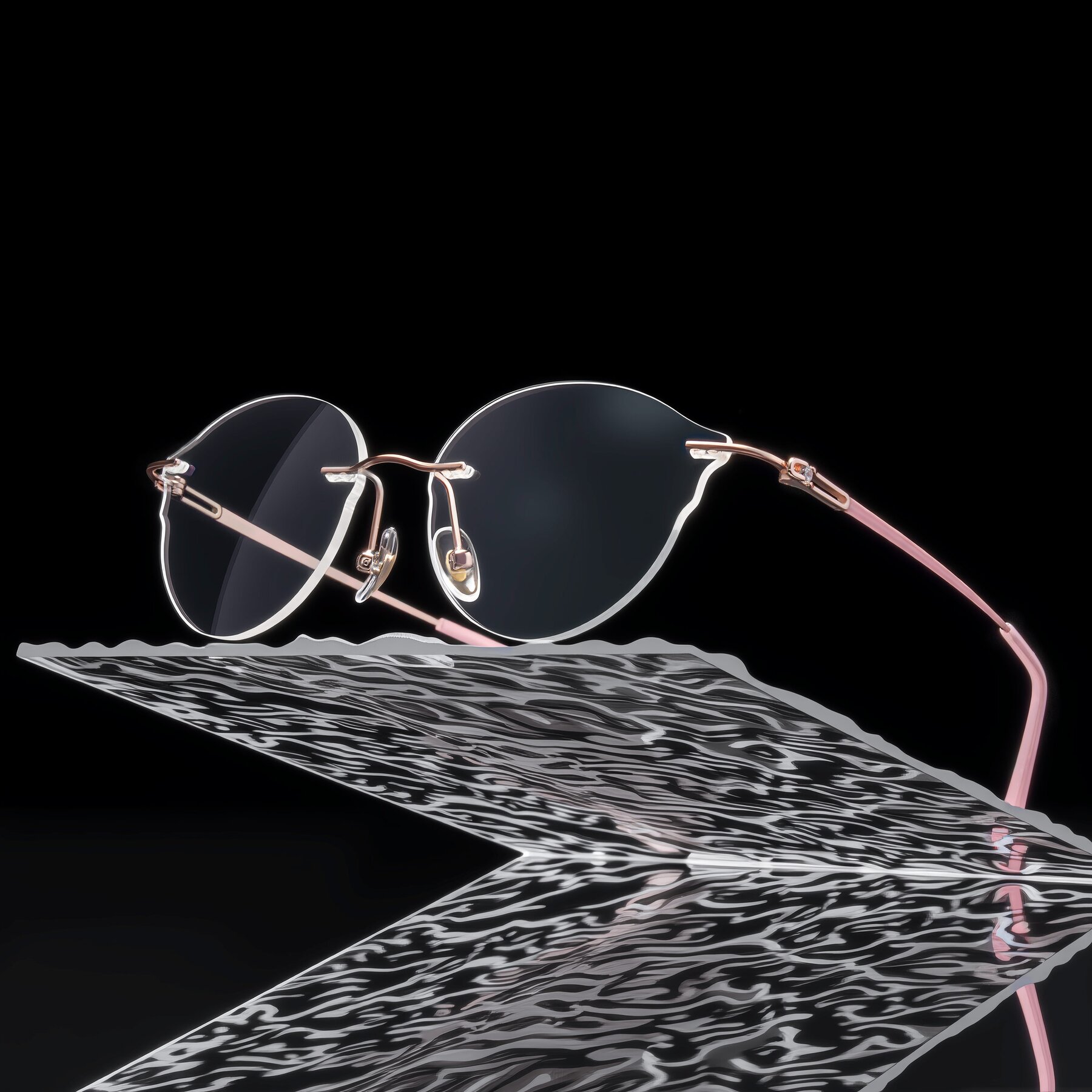 Women's lifestyle photography #1 of Barlow in Rose Gold/Pink with Clear Reading Eyeglass Lenses