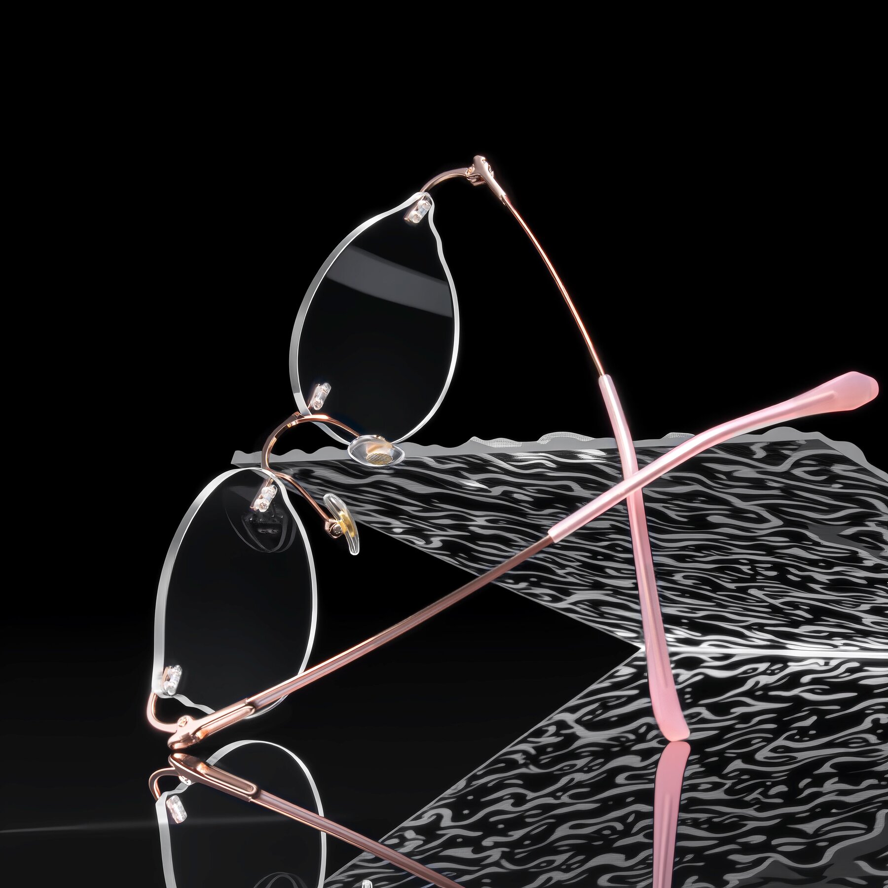 Women's lifestyle photography #2 of Barlow in Rose Gold/Pink with Clear Reading Eyeglass Lenses