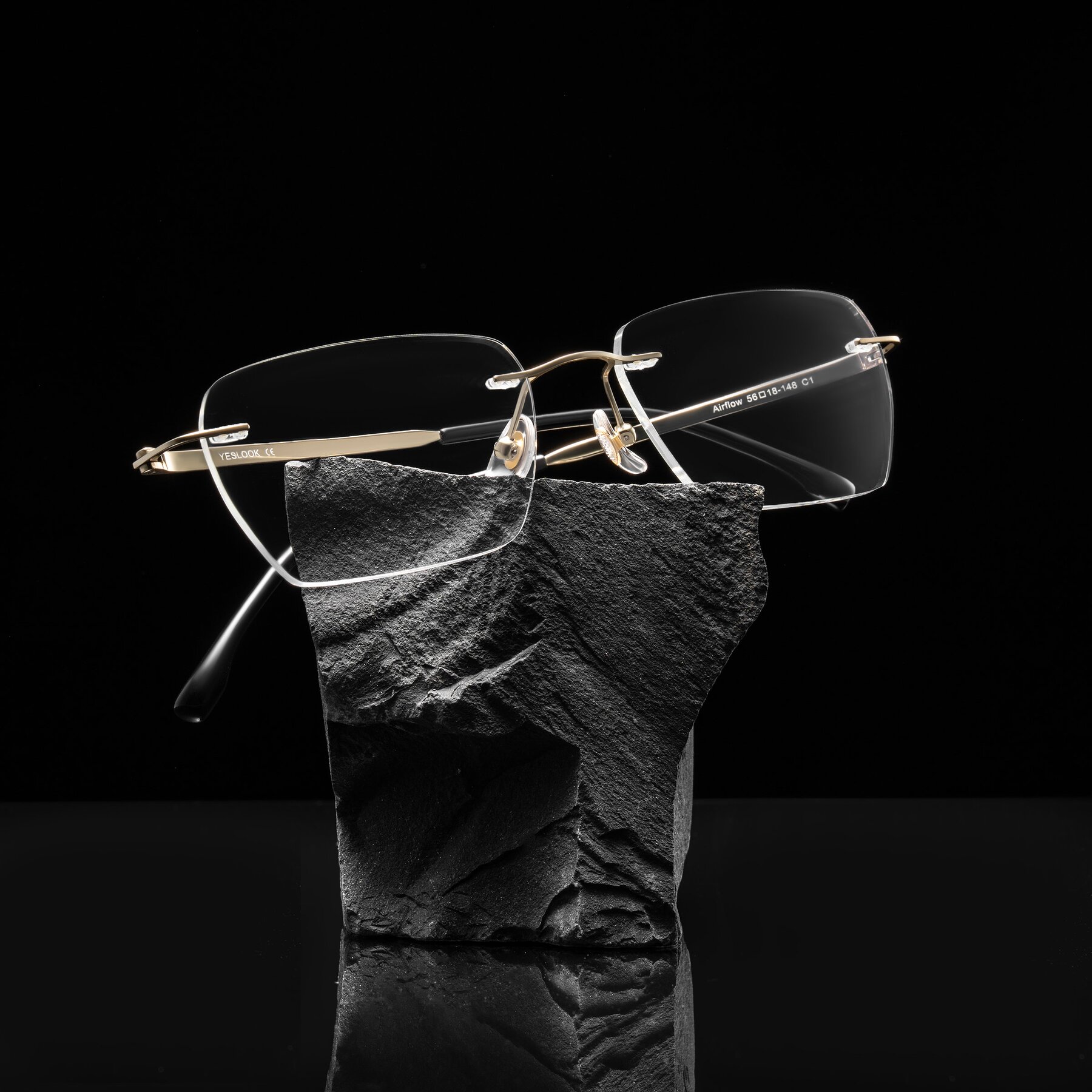 Lifestyle photography #1 of Airflow in Gold with Clear Blue Light Blocking Lenses