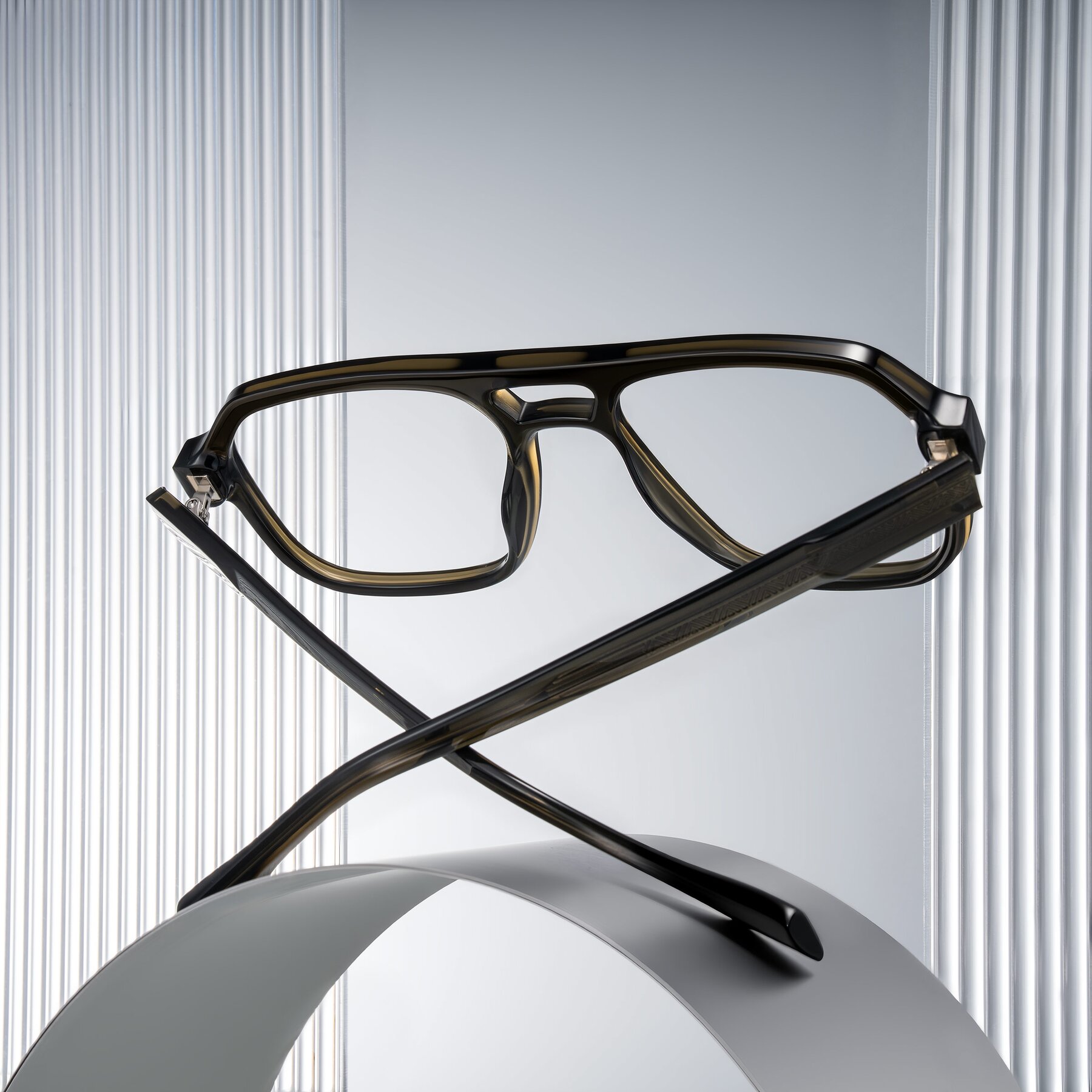 Lifestyle photography #2 of Beizaai in Translucent Olive Gray with Clear Eyeglass Lenses