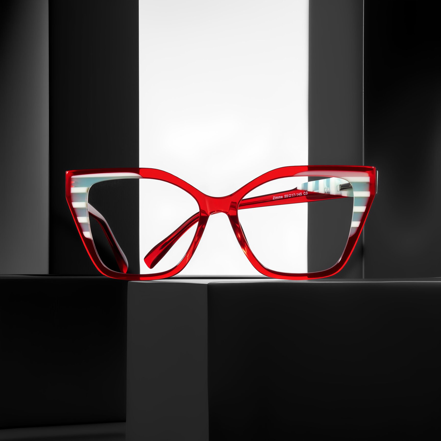 Women's lifestyle photography #1 of Zimme in Cherry Pop with Clear Eyeglass Lenses