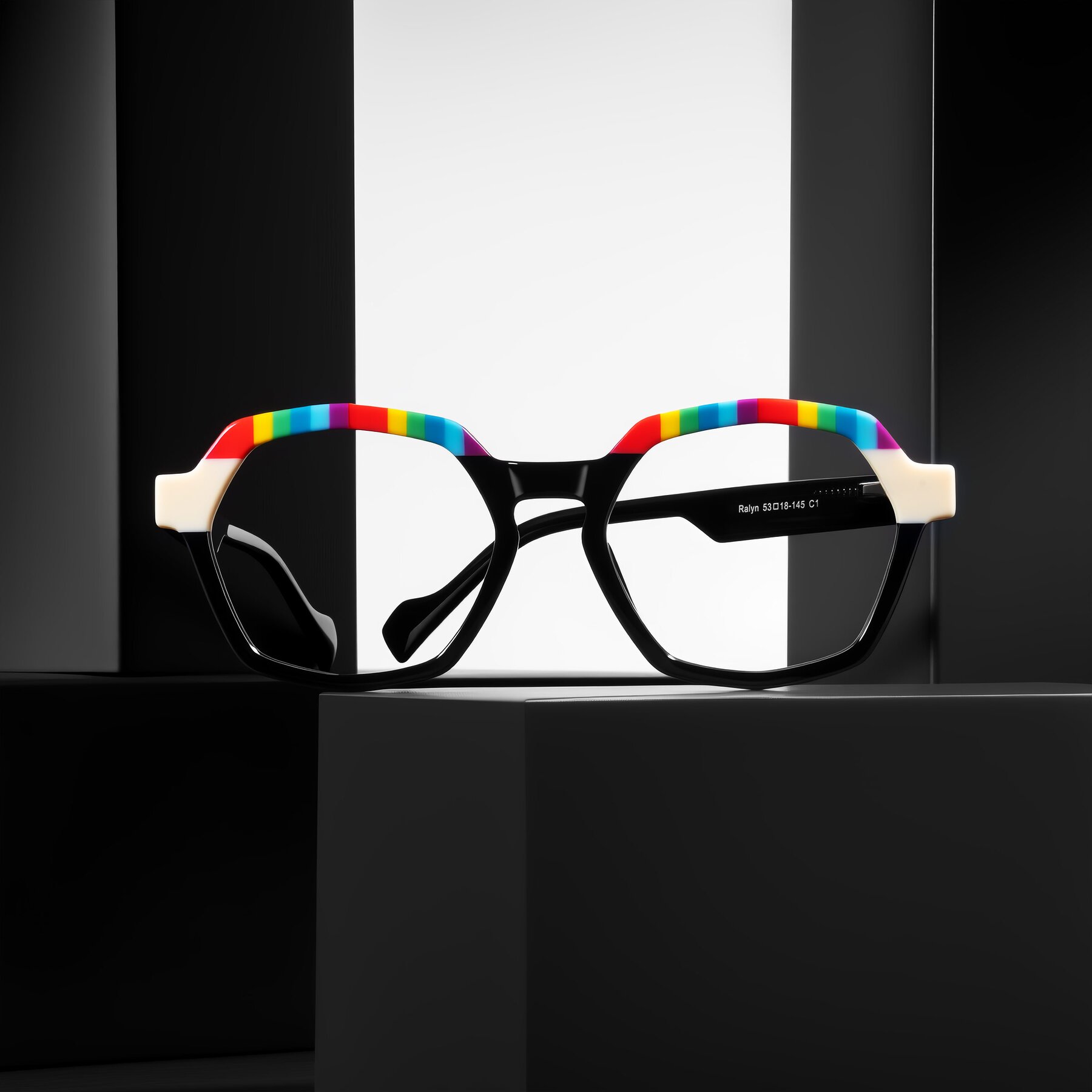 Lifestyle photography #1 of Ralyn in Rainbow Noir with Clear Eyeglass Lenses