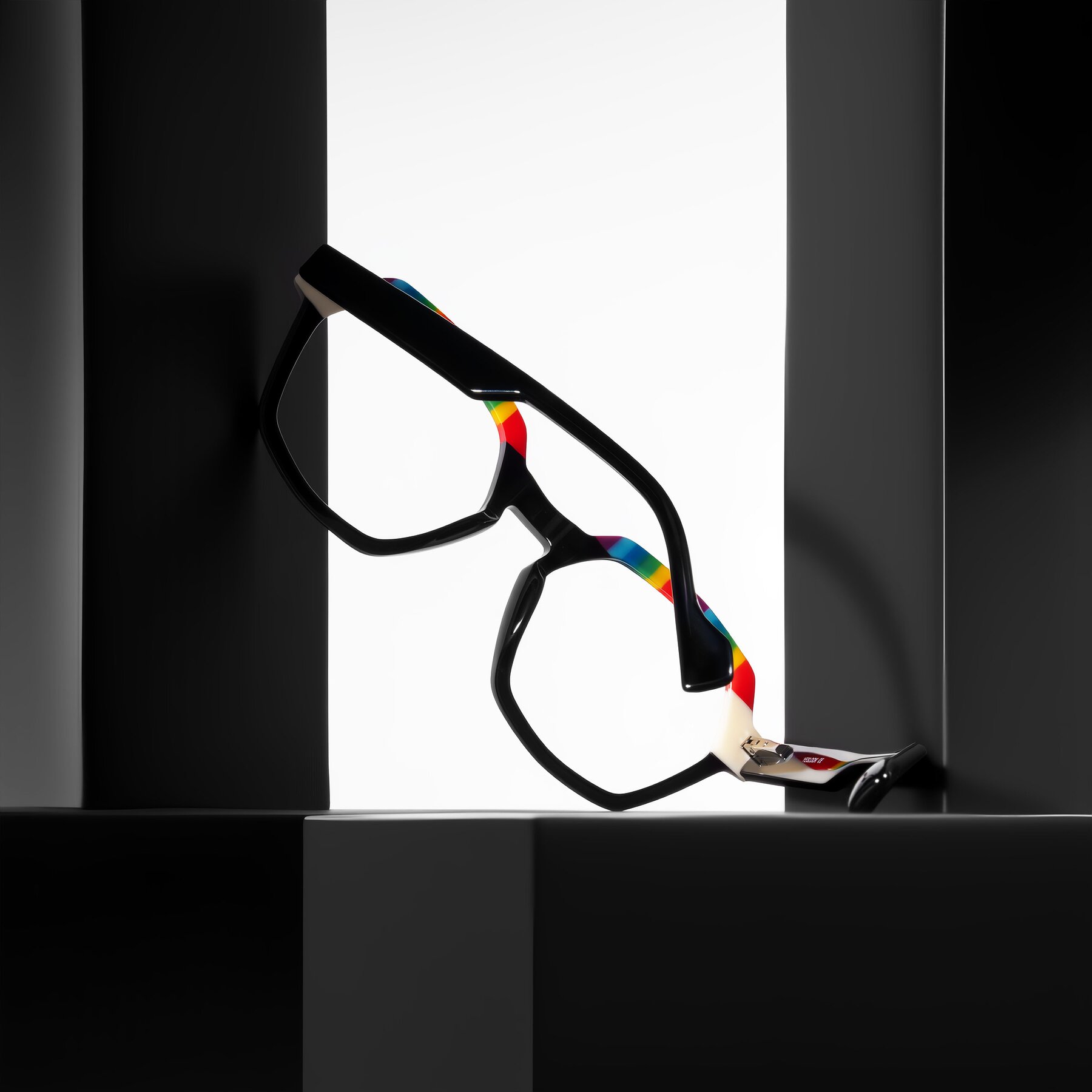 Lifestyle photography #2 of Ralyn in Rainbow Noir with Clear Eyeglass Lenses