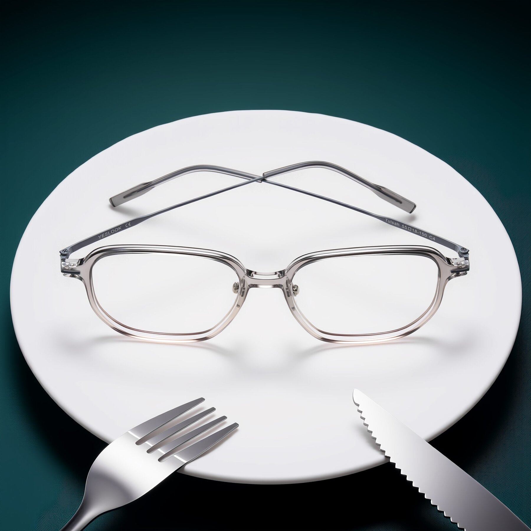 Lifestyle photography #1 of Tulsah in Gradient Light Gray/Brown with Clear Eyeglass Lenses