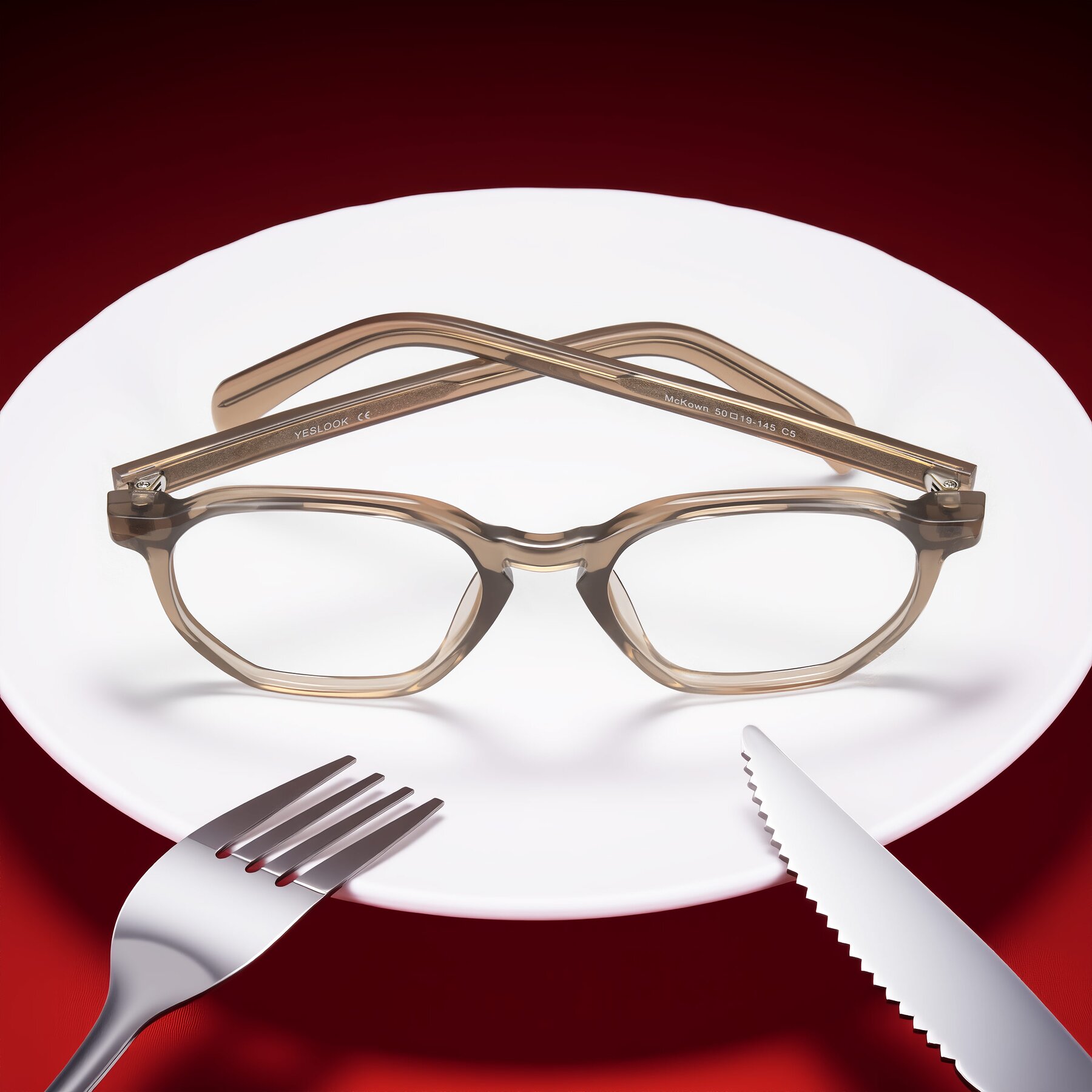 Lifestyle photography #2 of McKown in Milky Brown with Clear Eyeglass Lenses