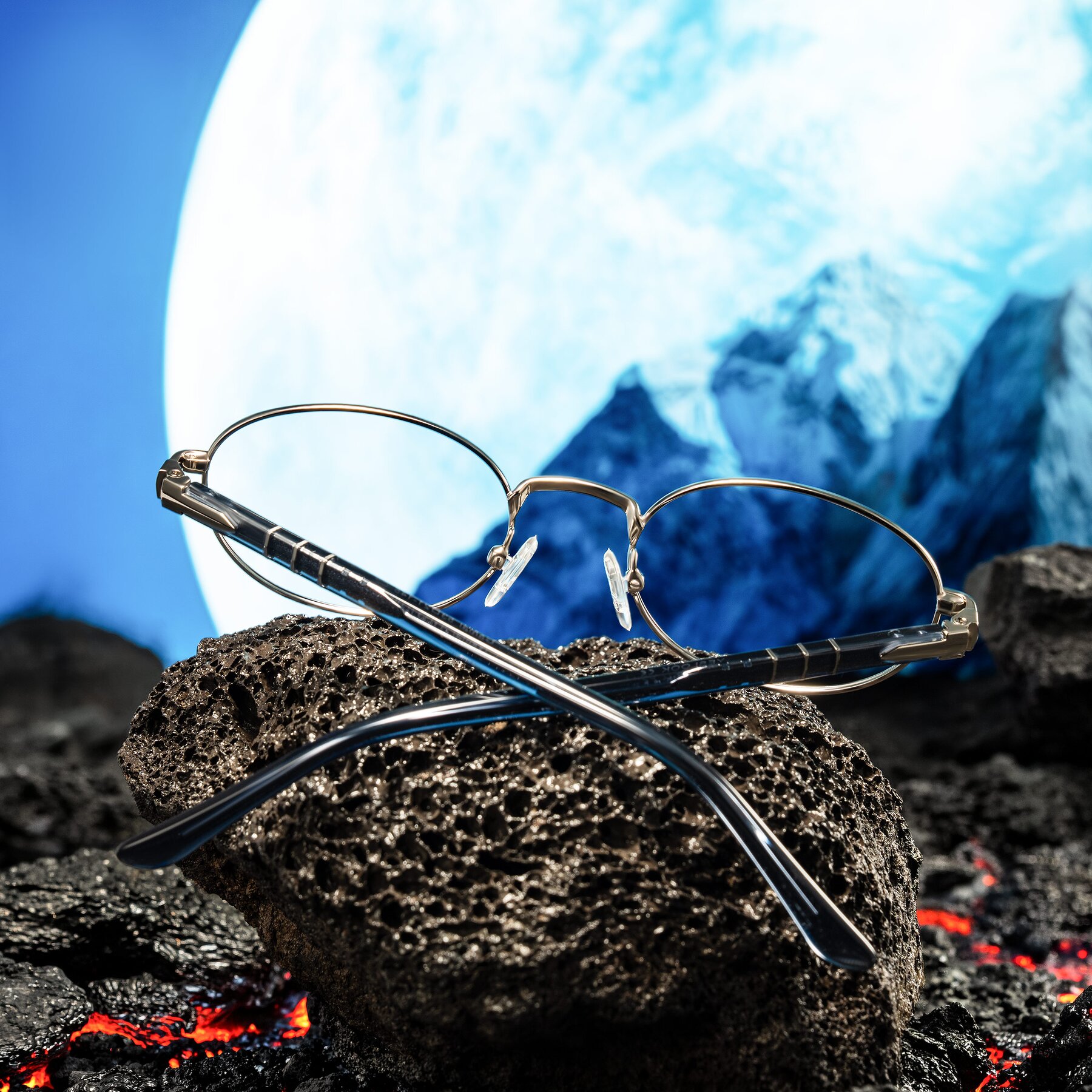 Lifestyle photography #2 of Gamal in Silver/Blue with Clear Eyeglass Lenses