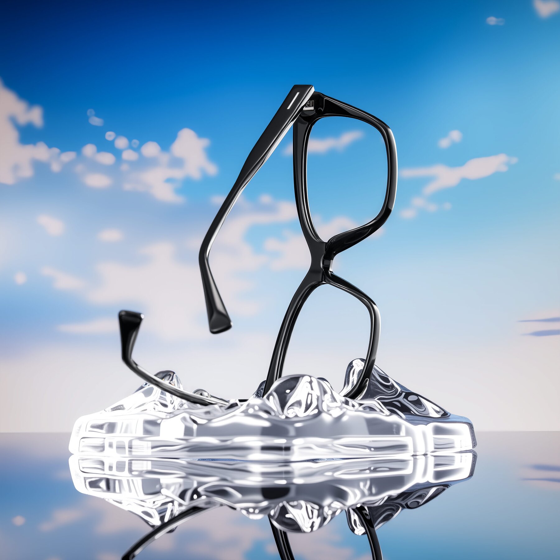 Lifestyle photography #2 of Landecho in Black with Clear Blue Light Blocking Lenses