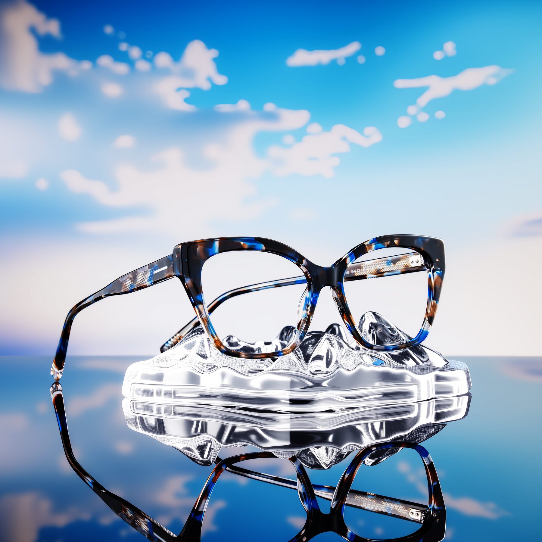 Lifestyle photography #1 of Landecho in Blue Tortoise with Clear Eyeglass Lenses