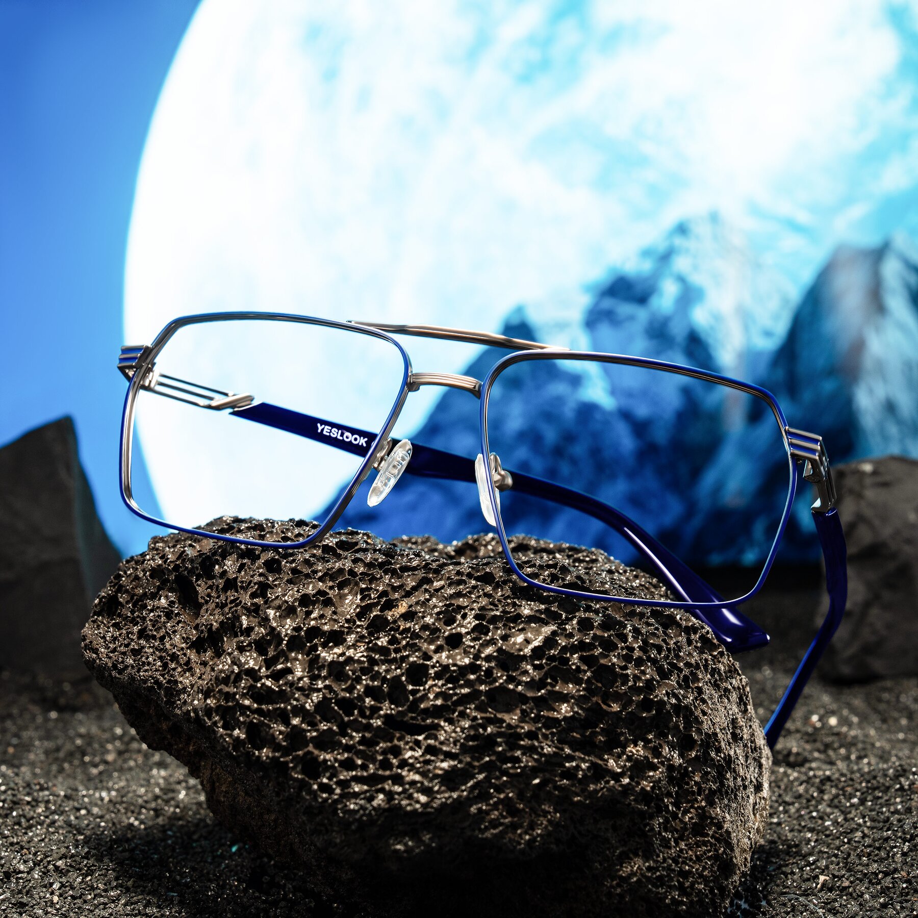 Lifestyle photography #1 of Nasuma in Gunmetal/Blue with Clear Eyeglass Lenses