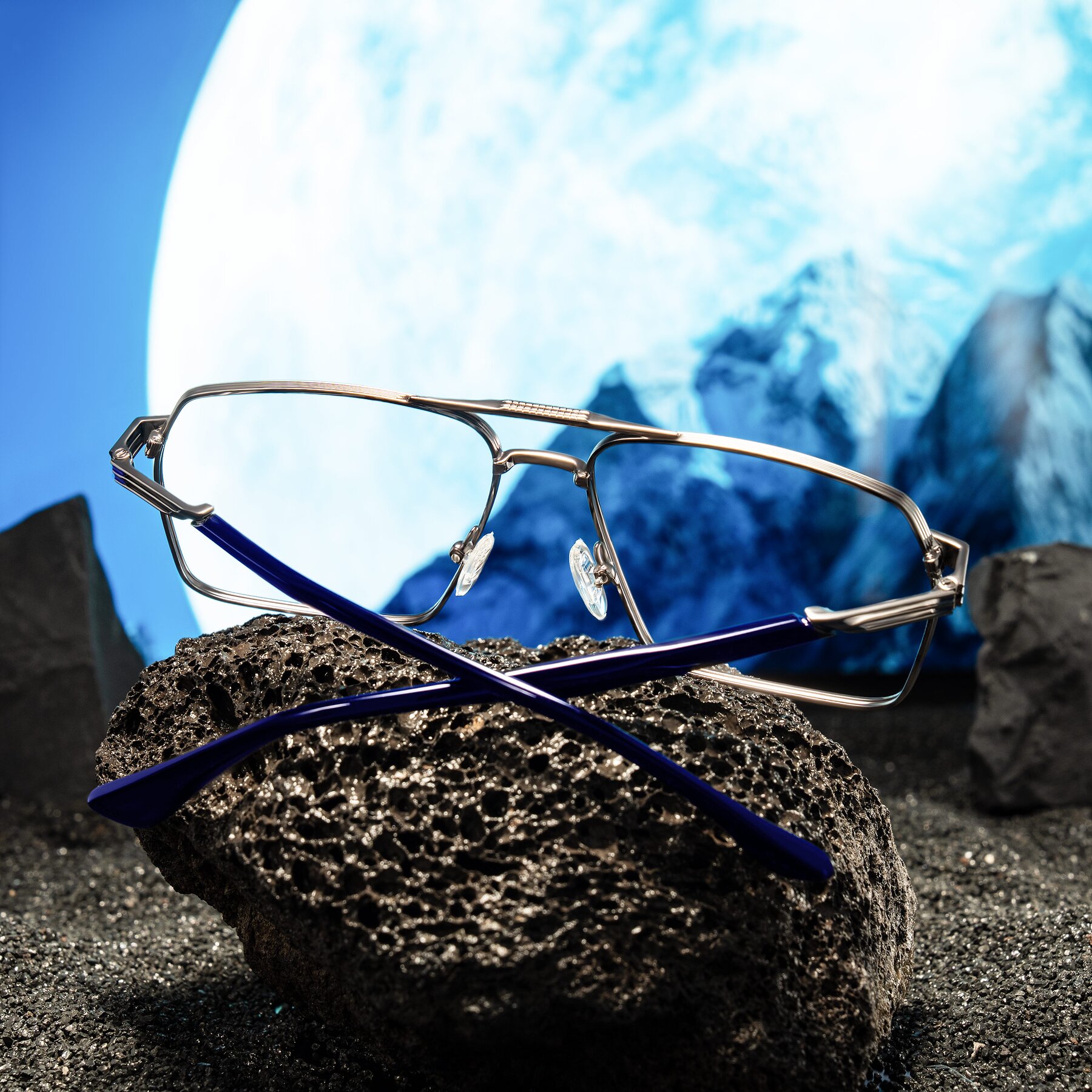 Lifestyle photography #2 of Nasuma in Gunmetal/Blue with Clear Eyeglass Lenses