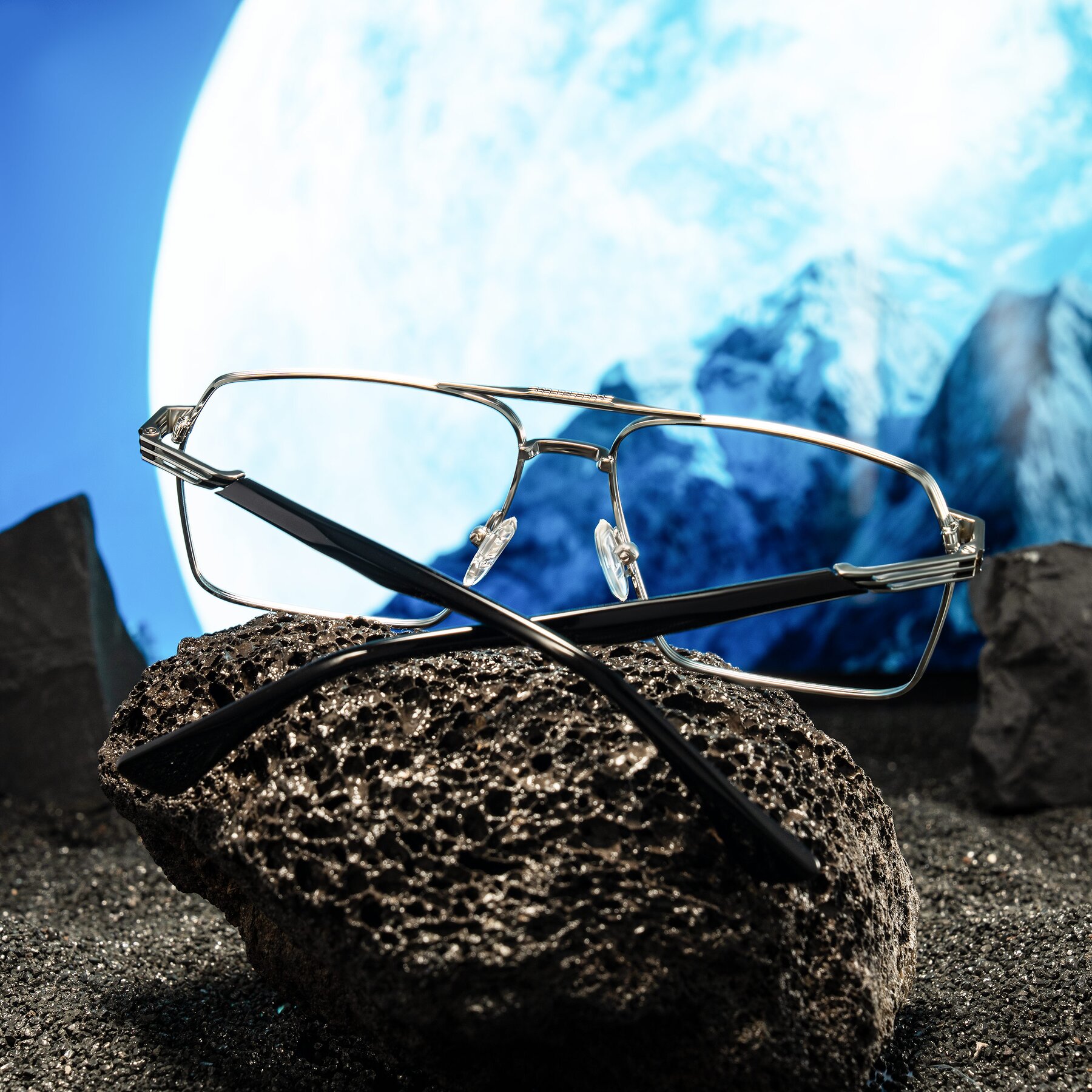 Lifestyle photography #2 of Nasuma in Chrome/Black with Clear Eyeglass Lenses