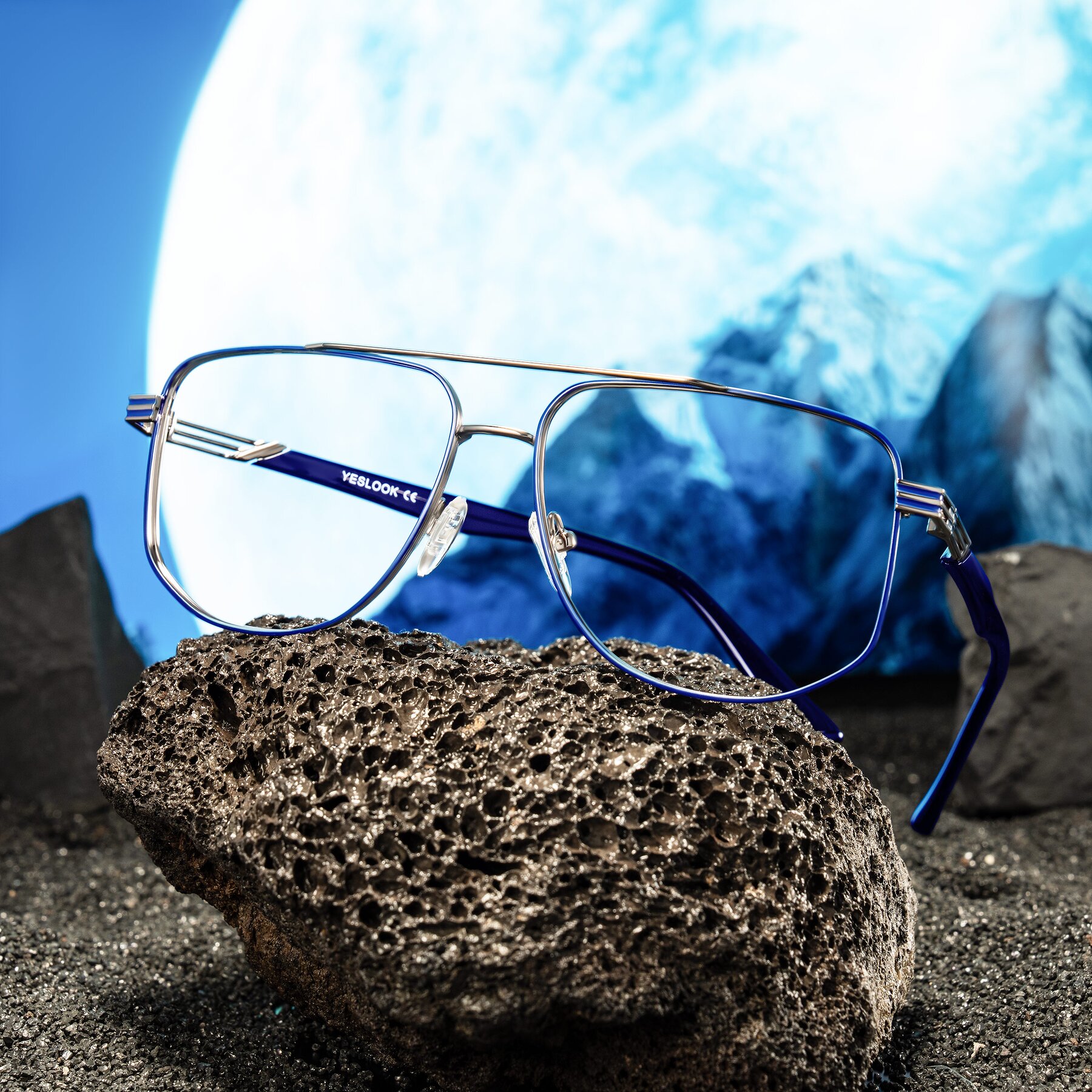 Lifestyle photography #1 of Lovonin in Gunmetal/Blue with Clear Eyeglass Lenses