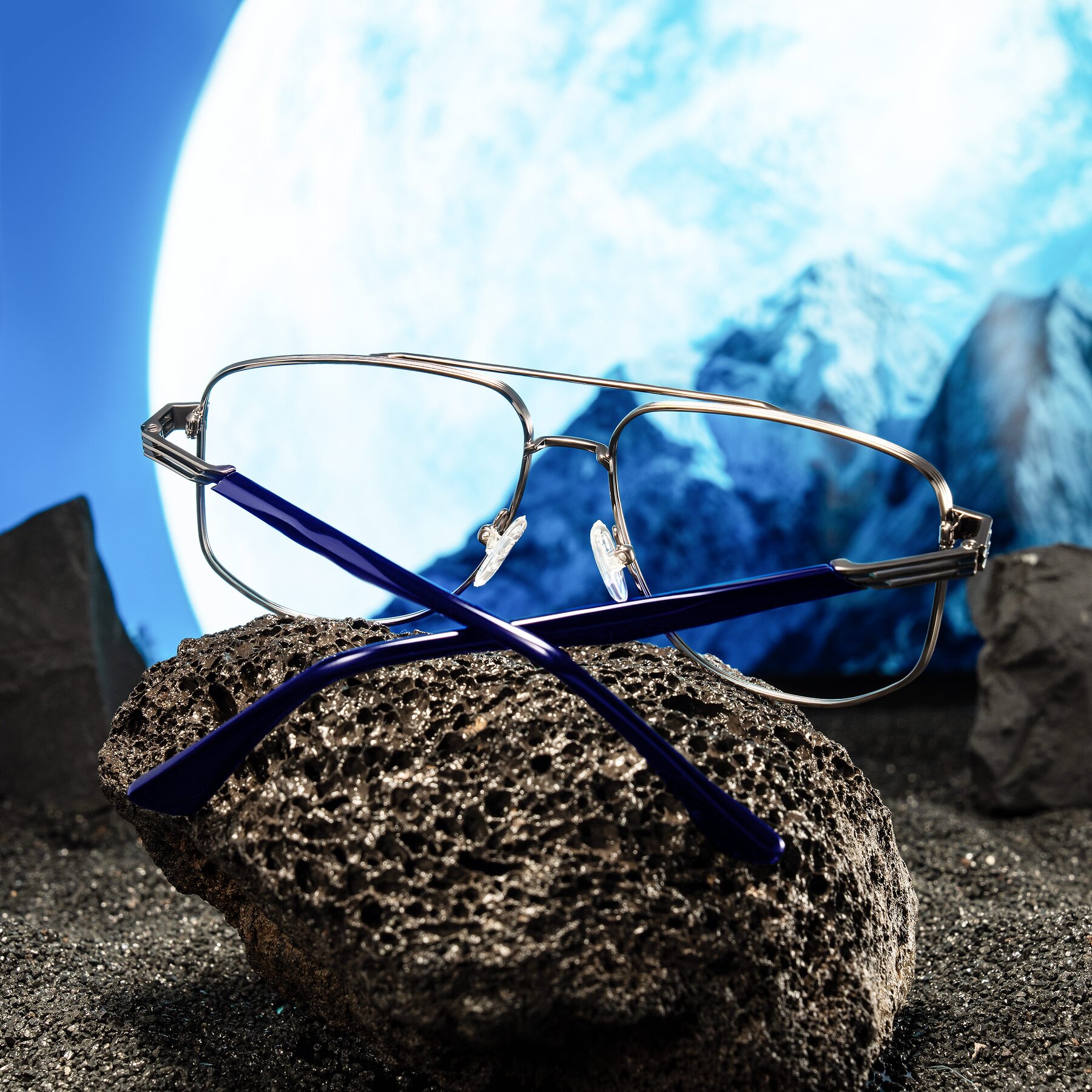 Lifestyle photography #2 of Lovonin in Gunmetal/Blue with Clear Eyeglass Lenses
