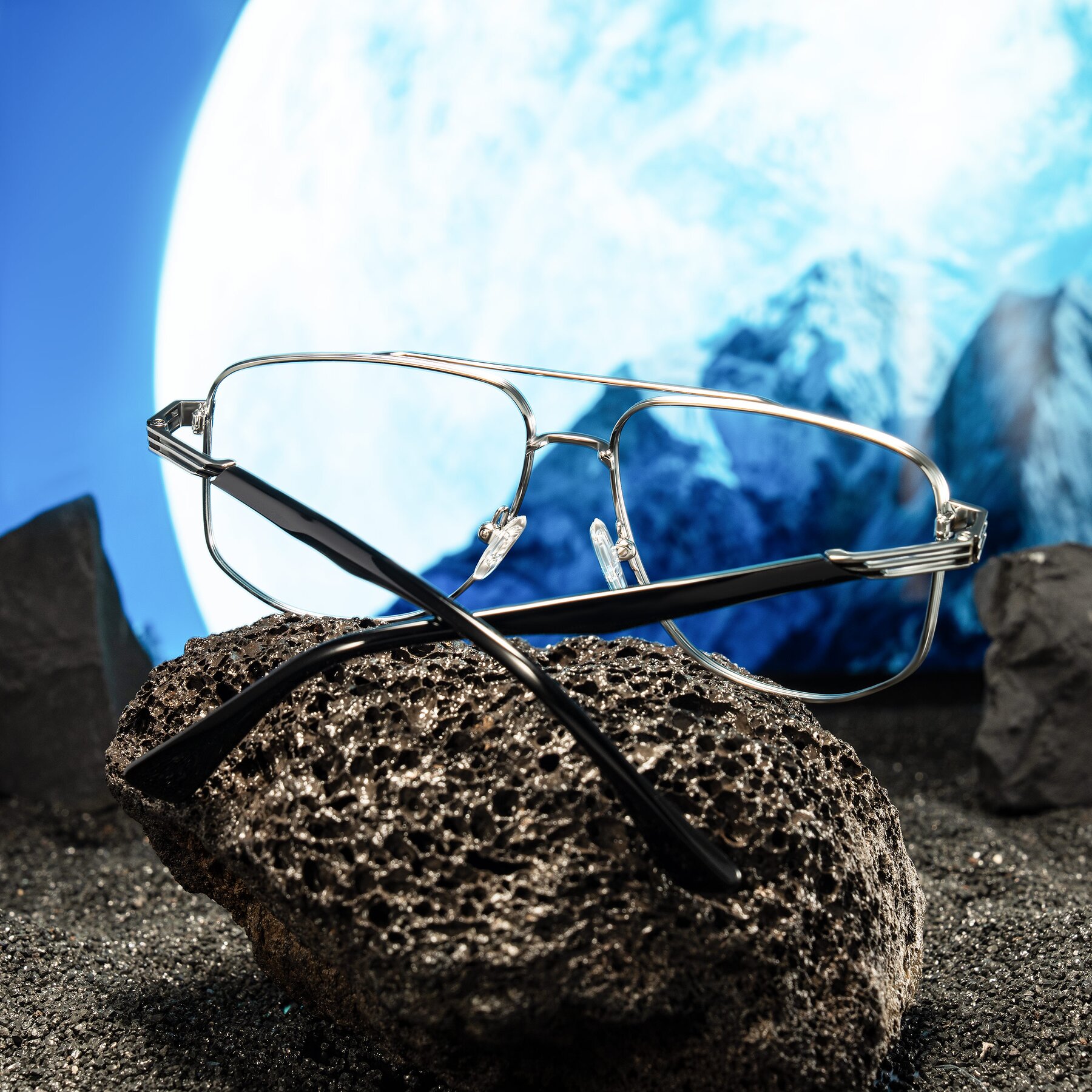 Lifestyle photography #2 of Lovonin in Chrome/Black with Clear Eyeglass Lenses
