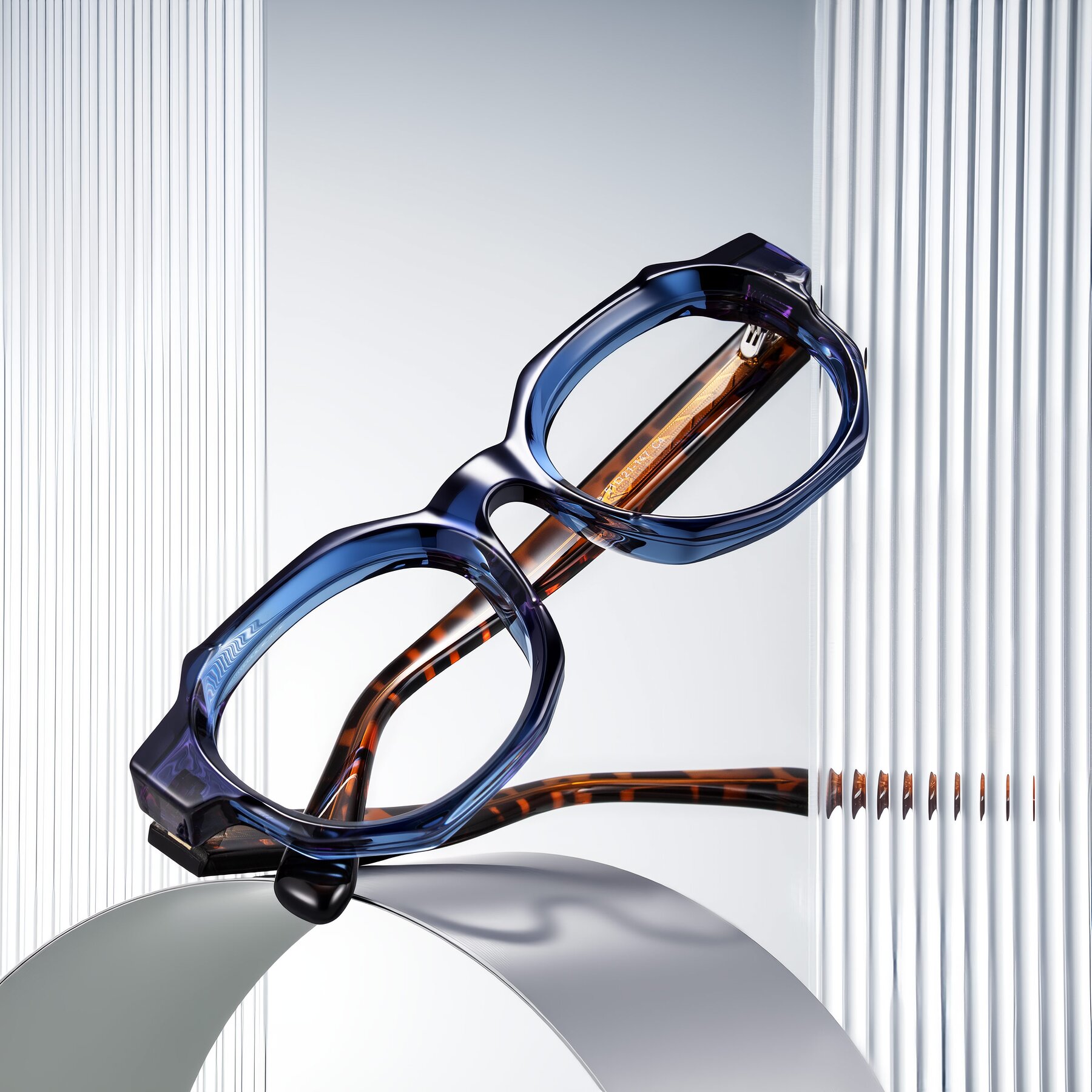 Lifestyle photography #1 of Poole in Blue/Leopard-Print with Clear Eyeglass Lenses