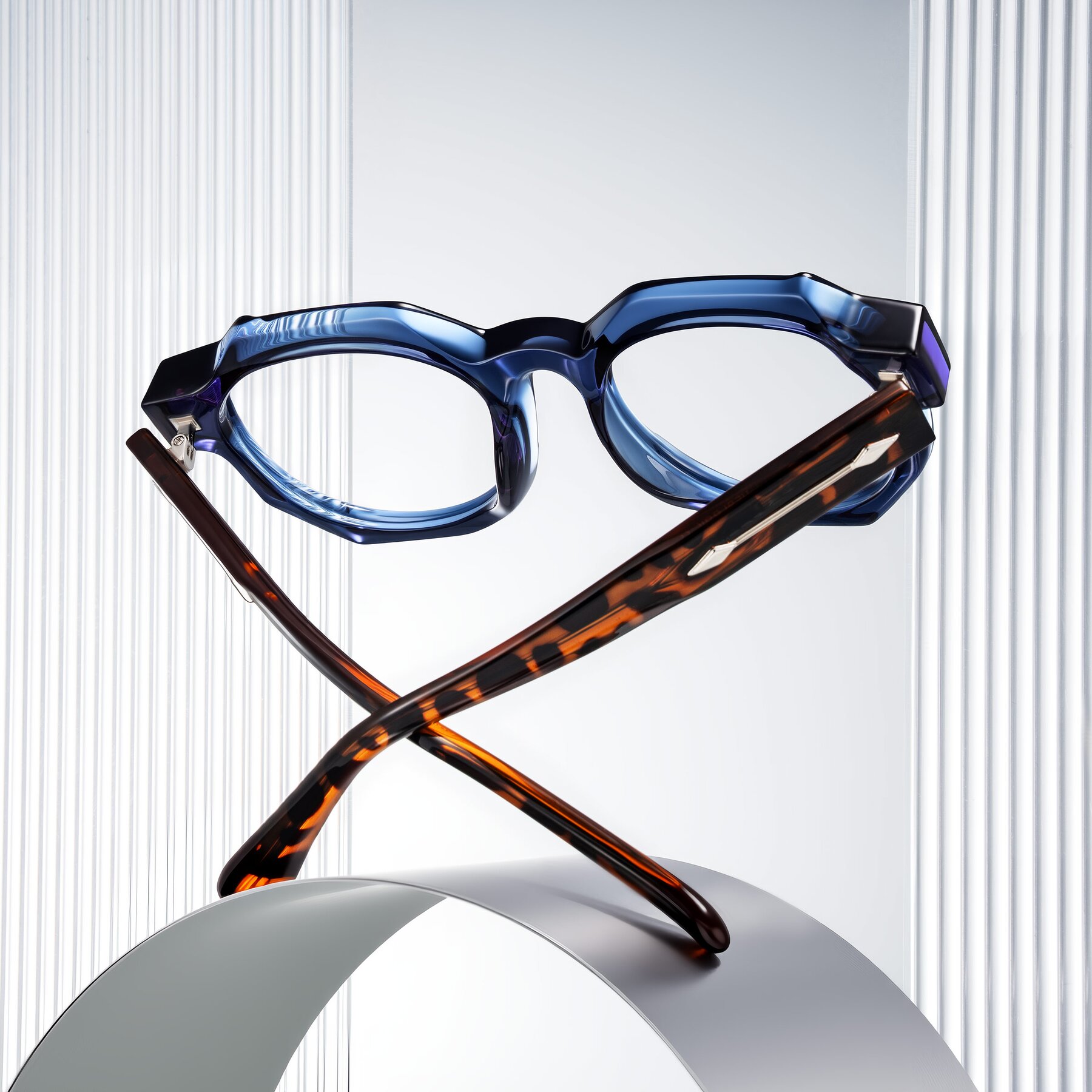 Lifestyle photography #2 of Poole in Blue/Leopard-Print with Clear Eyeglass Lenses