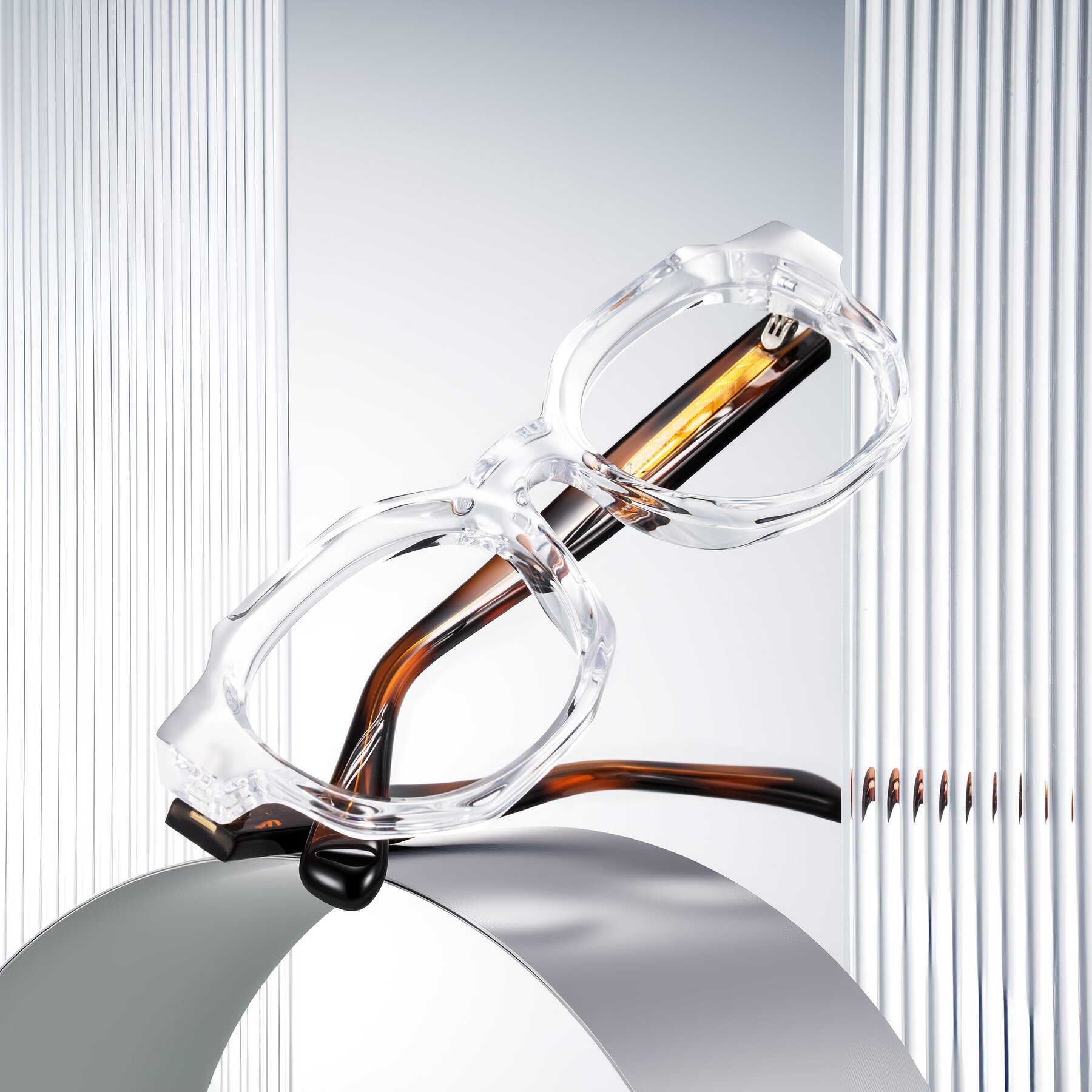 Clear/Tortoise Thick Retro-Vintage Geometric Eyeglasses - Poole