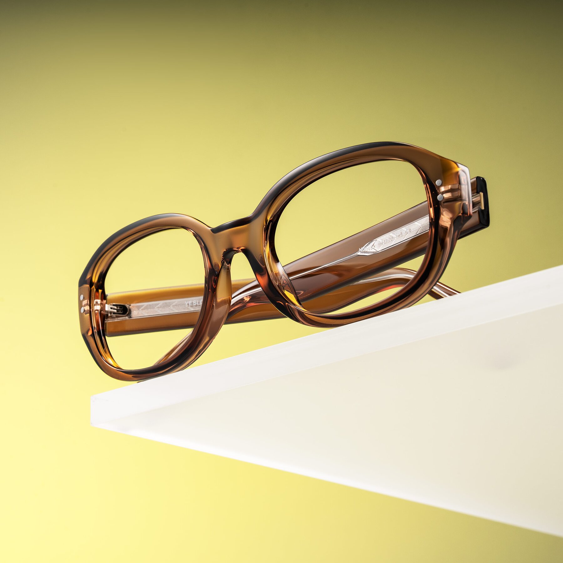 Lifestyle photography #1 of Novak in Translucent Brown with Clear Blue Light Blocking Lenses