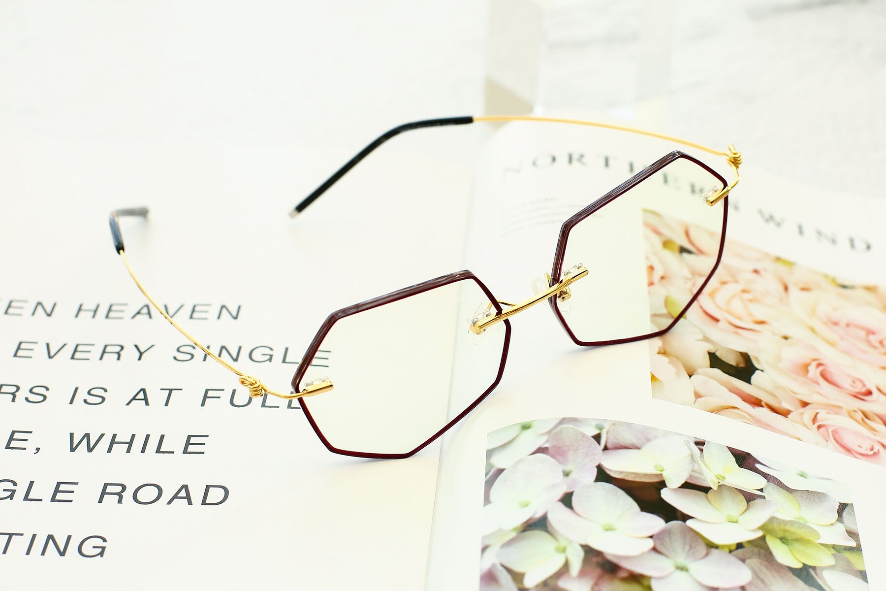 Women's lifestyle photography #2 of Y7003 in Dark Red-Gold with Clear Eyeglass Lenses