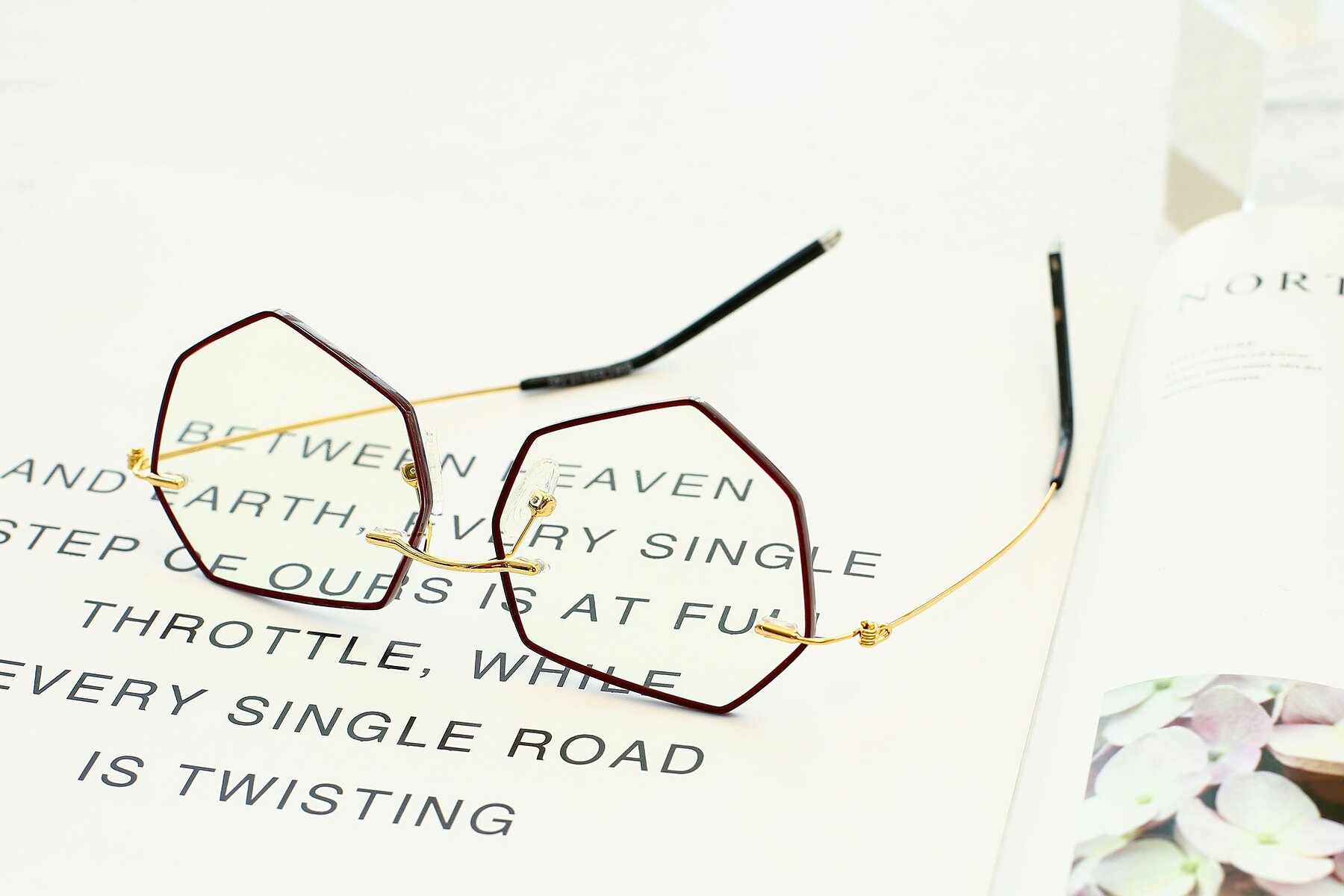 Women's lifestyle photography #4 of Y7003 in Dark Red-Gold with Clear Reading Eyeglass Lenses