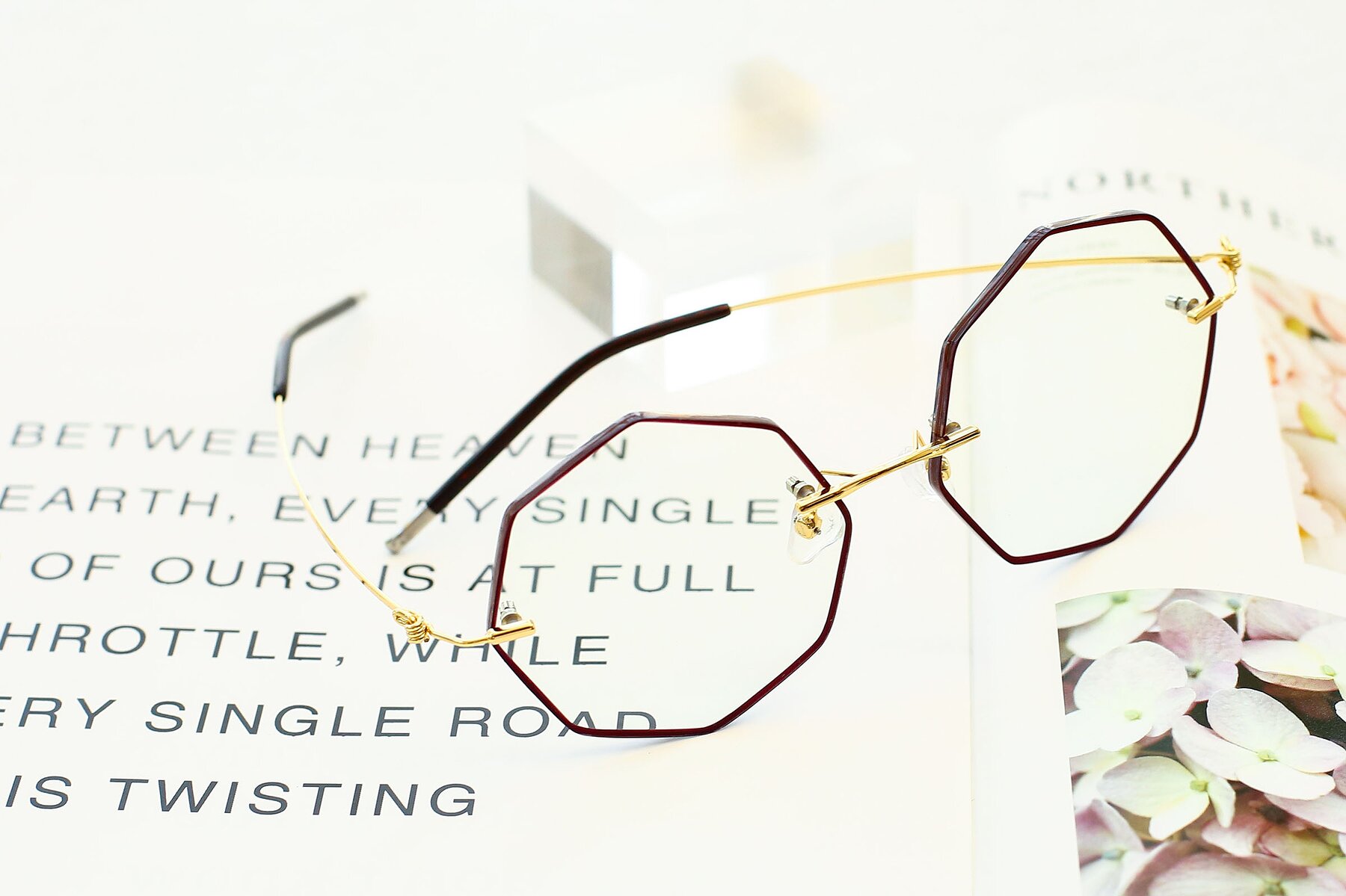 Women's lifestyle photography #2 of Y7004 in Dark Red-Gold with Clear Eyeglass Lenses