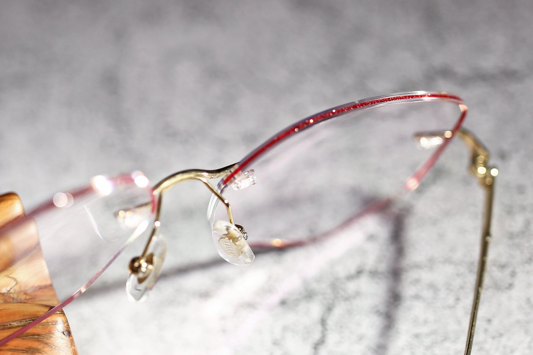 Women's lifestyle photography #3 of Y7008 in Gold-Red with Clear Reading Eyeglass Lenses