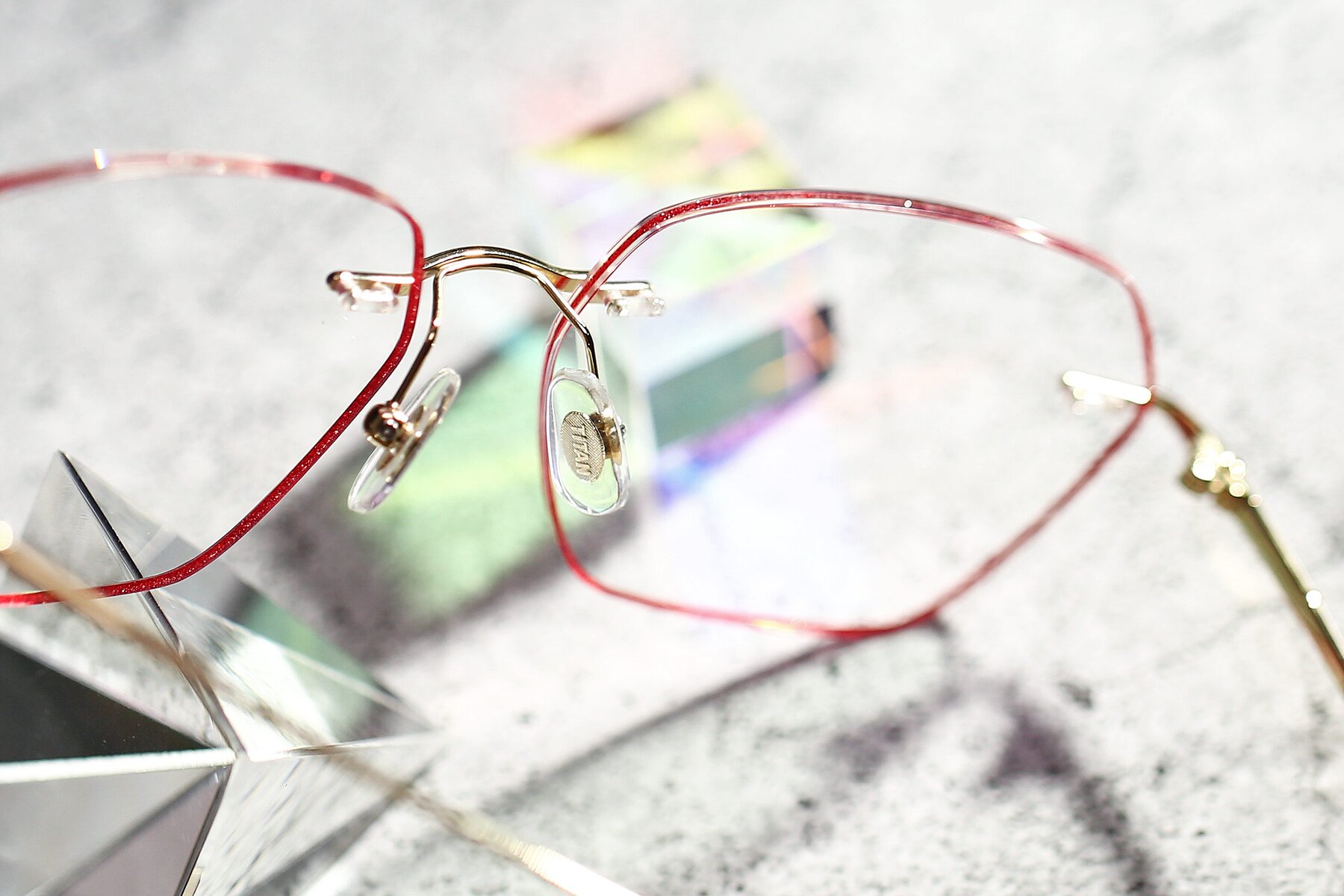 Women's lifestyle photography #3 of Y7018 in Gold-Red with Clear Reading Eyeglass Lenses