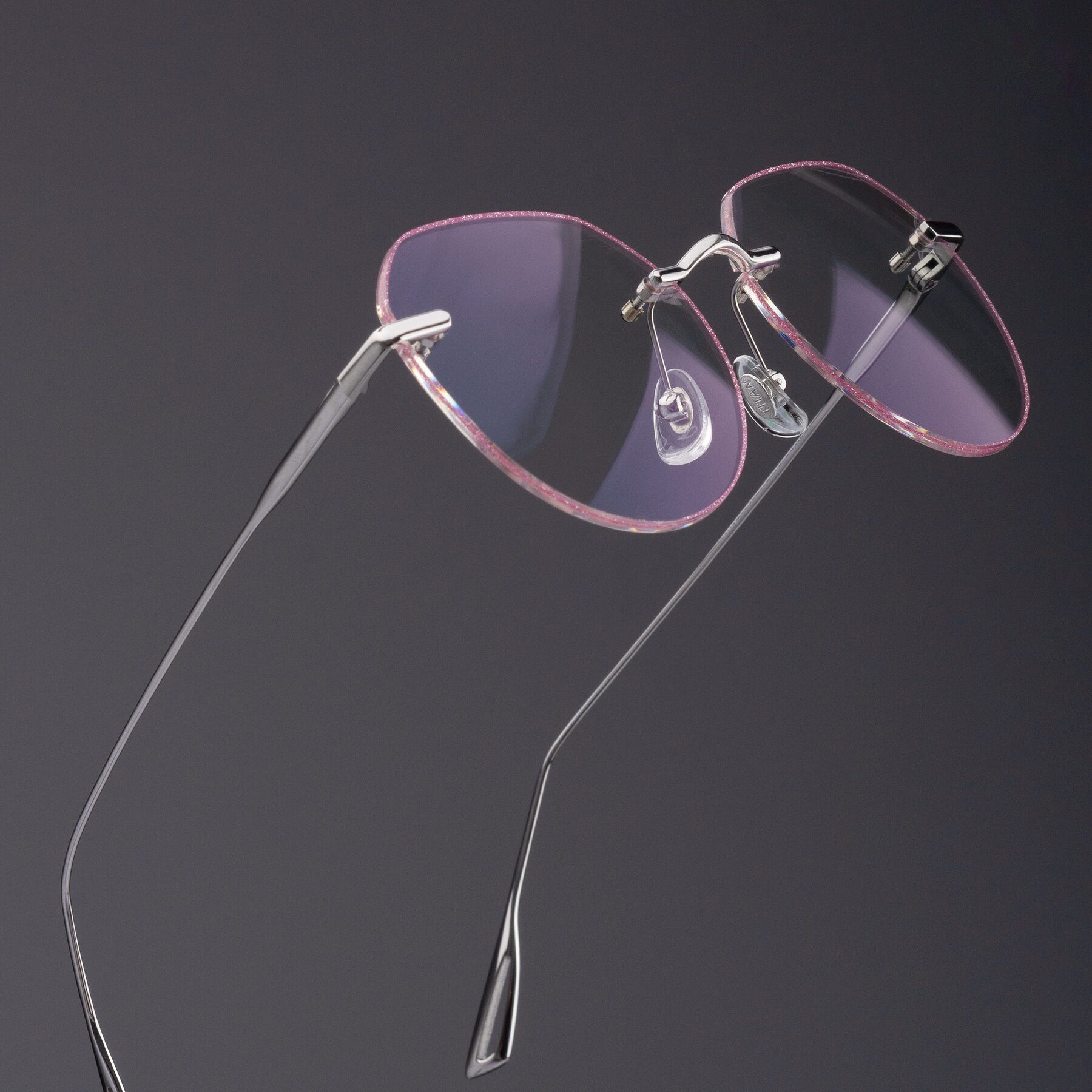 Women's lifestyle photography #2 of Torres in Silver-Pink Glitter with Clear Blue Light Blocking Lenses
