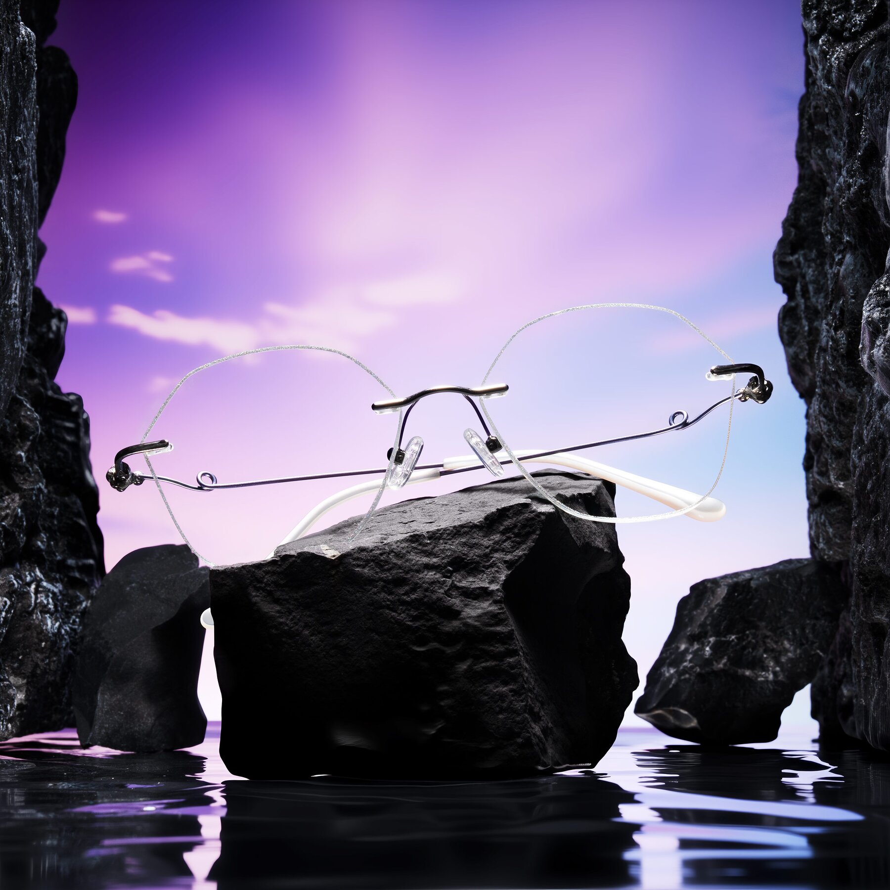 Women's lifestyle photography #1 of Titouan in Silver Glitter/Silver/Violet with Clear Blue Light Blocking Lenses