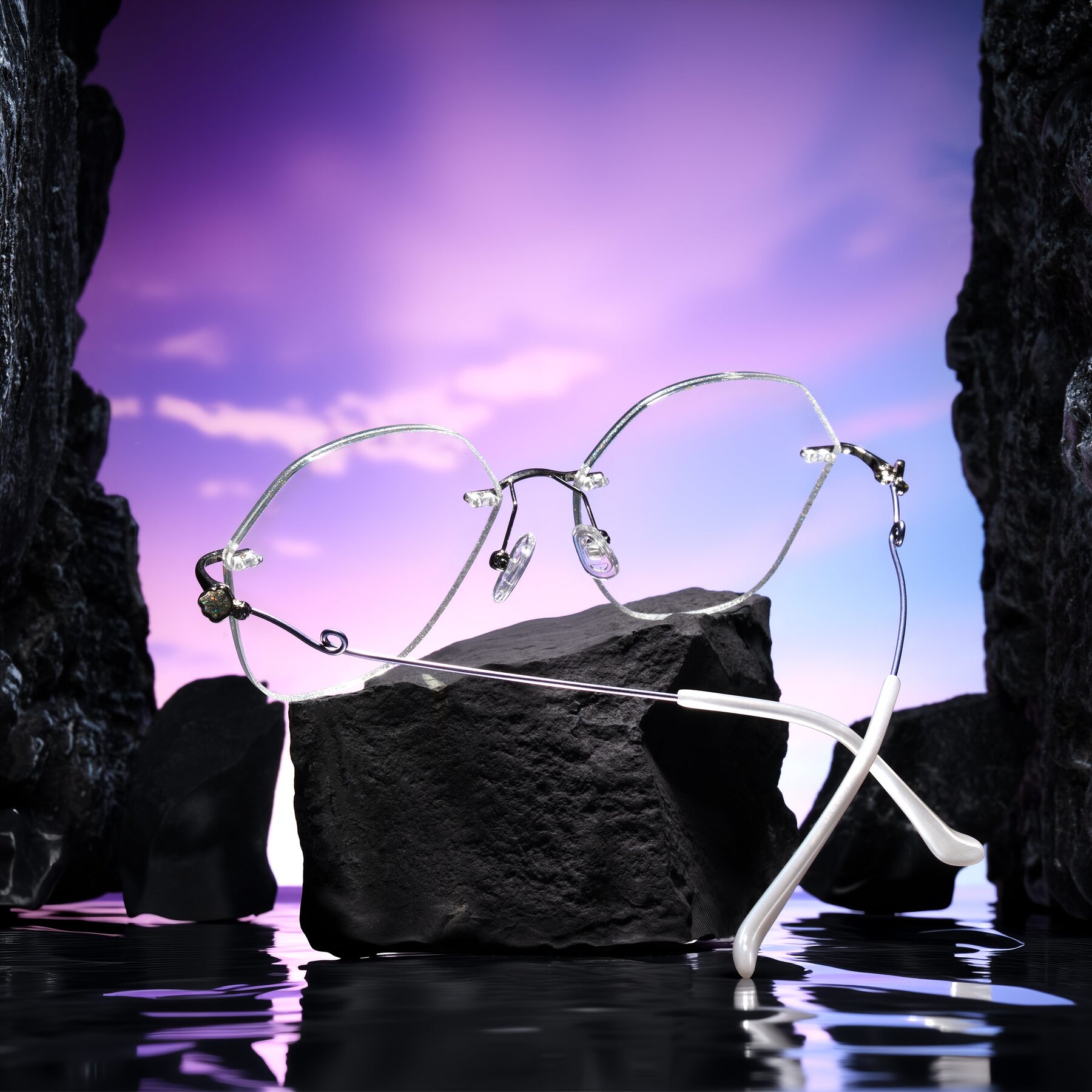 Women's lifestyle photography #2 of Titouan in Silver Glitter/Silver/Violet with Clear Blue Light Blocking Lenses