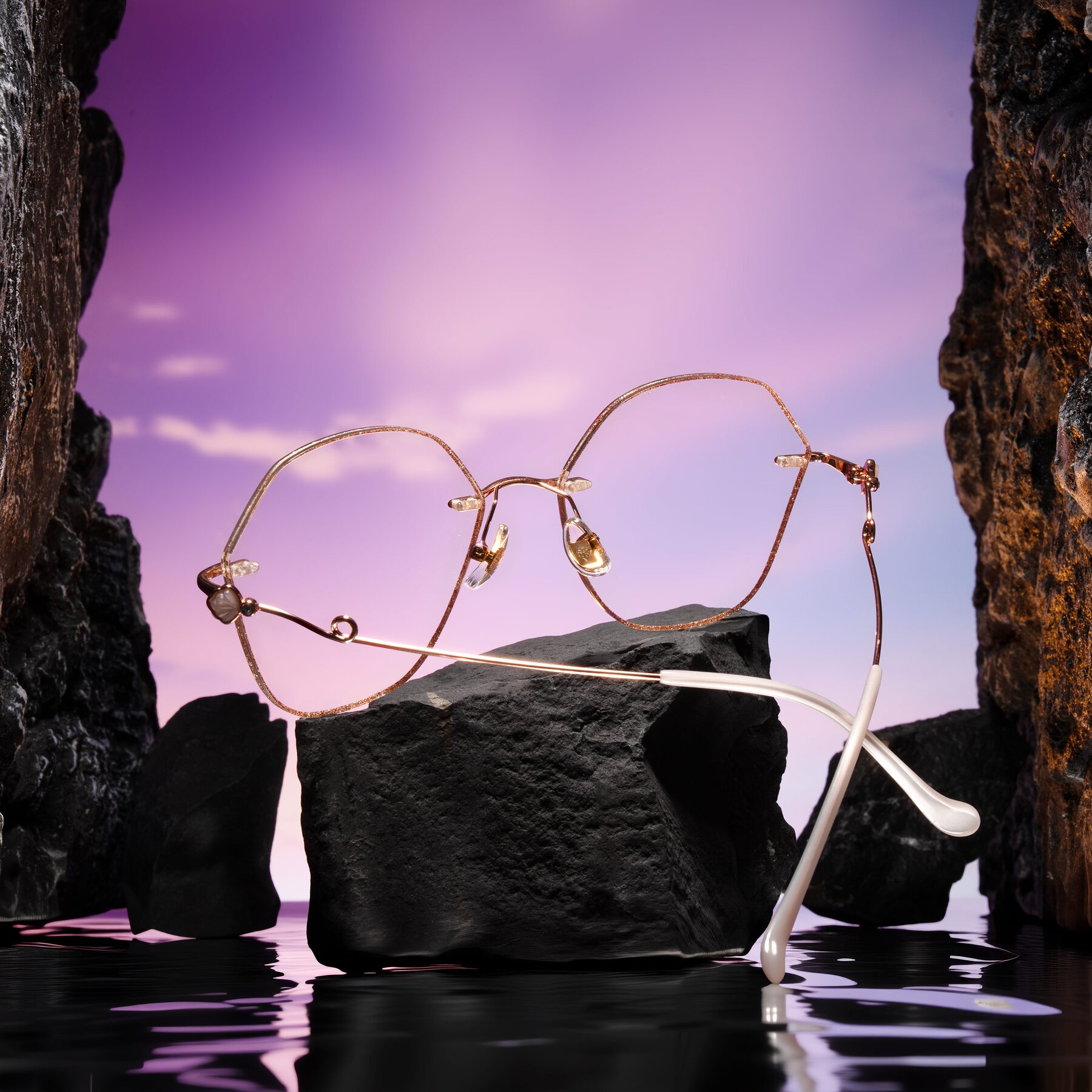 Women's lifestyle photography #2 of Titouan in Rust Glitter/Rose Gold with Clear Blue Light Blocking Lenses