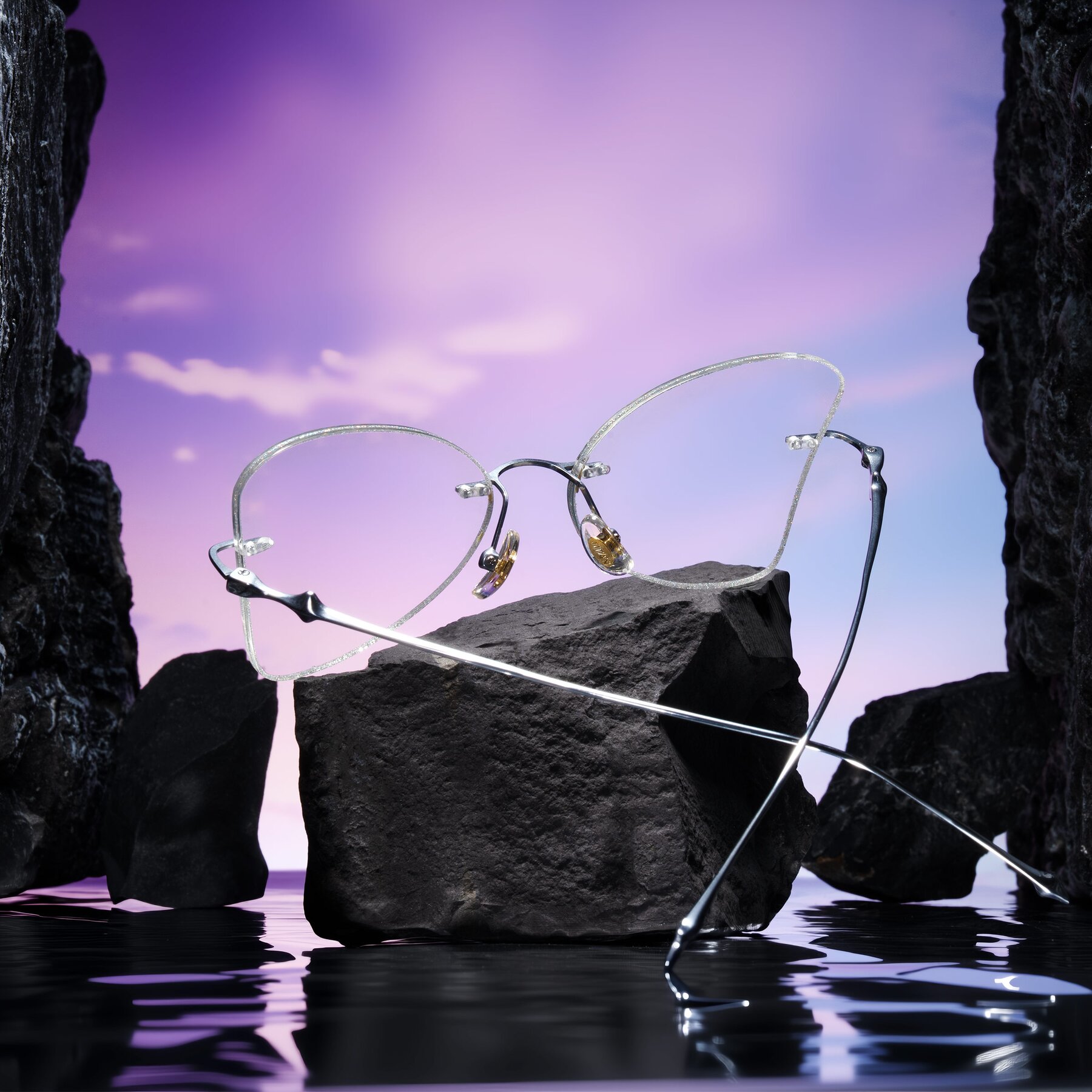 Women's lifestyle photography #2 of Solene in Silver Glitter/Silver with Clear Blue Light Blocking Lenses